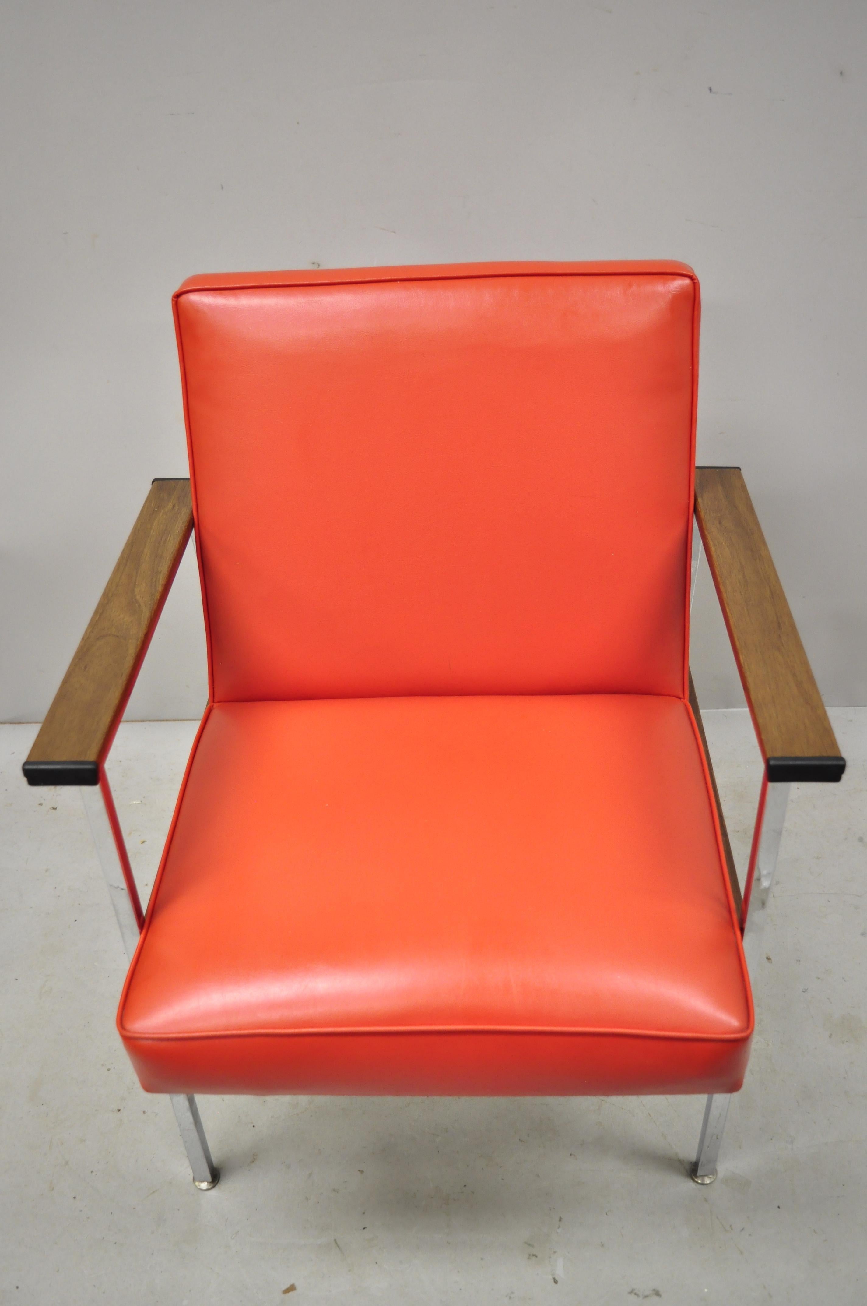 20th Century Mid-Century Modern America Office Lounge Armchair Red Vinyl by Designcraft