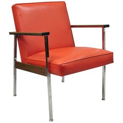 Mid-Century Modern America Office Lounge Armchair Red Vinyl by Designcraft