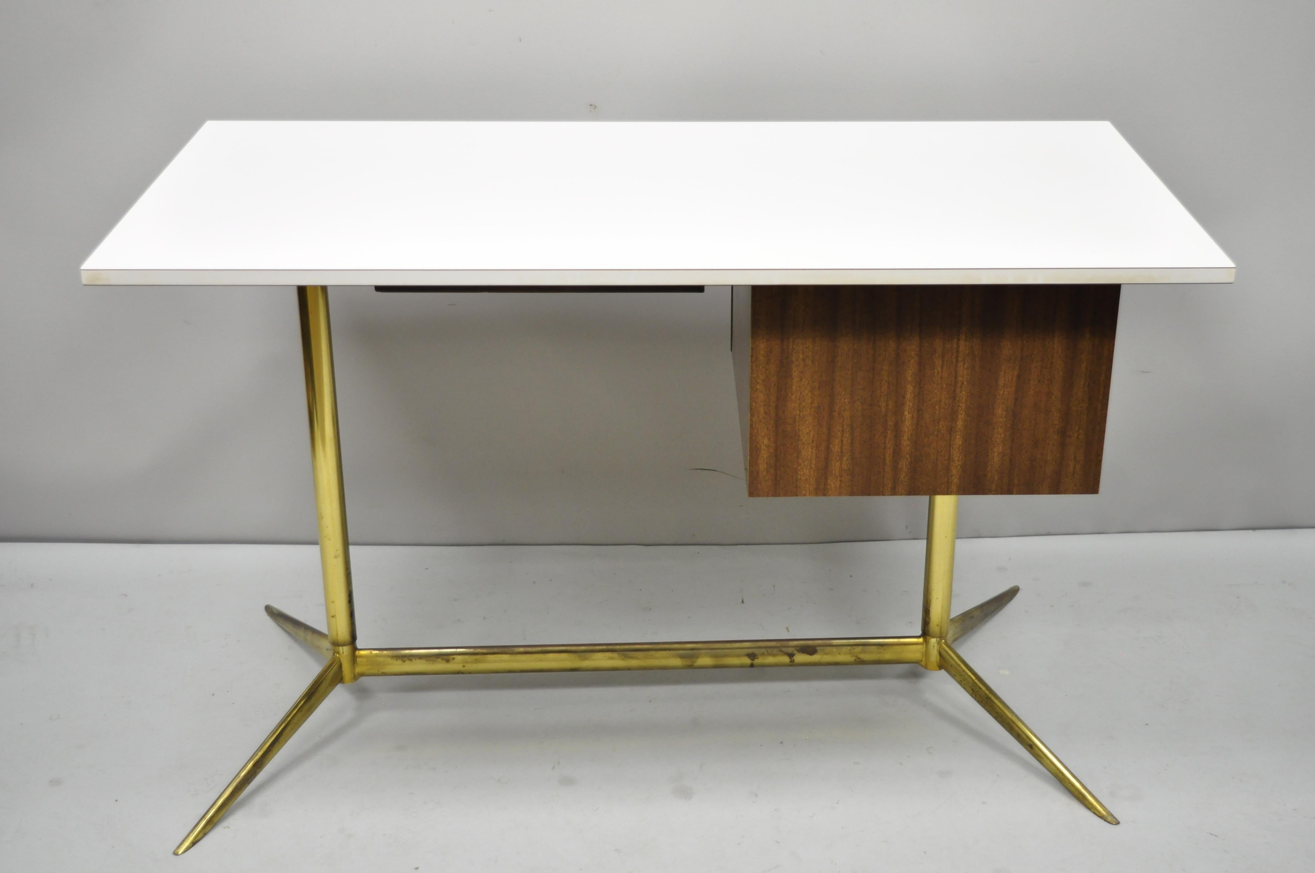 Mid-Century Modern Atomic Era Brass Base Laminate Italian Style Writing Desk 2