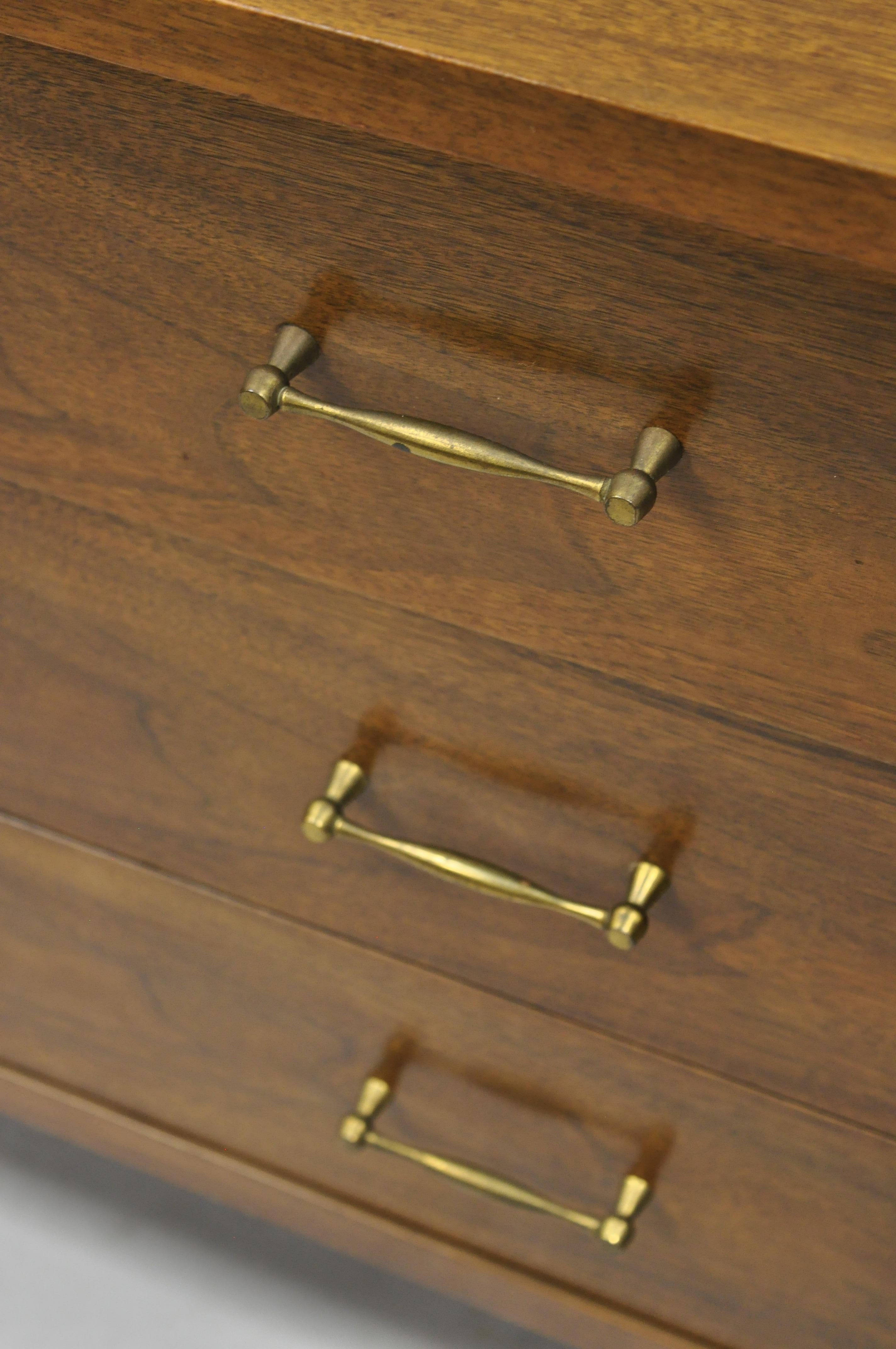 Mid-Century Modern Bassett Walnut Long Dresser Credenza with Brass Stretcher 3