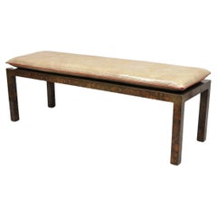 Vtg Table banc 54" style Parsons en laque d'écaille Brown Mid Century Modern