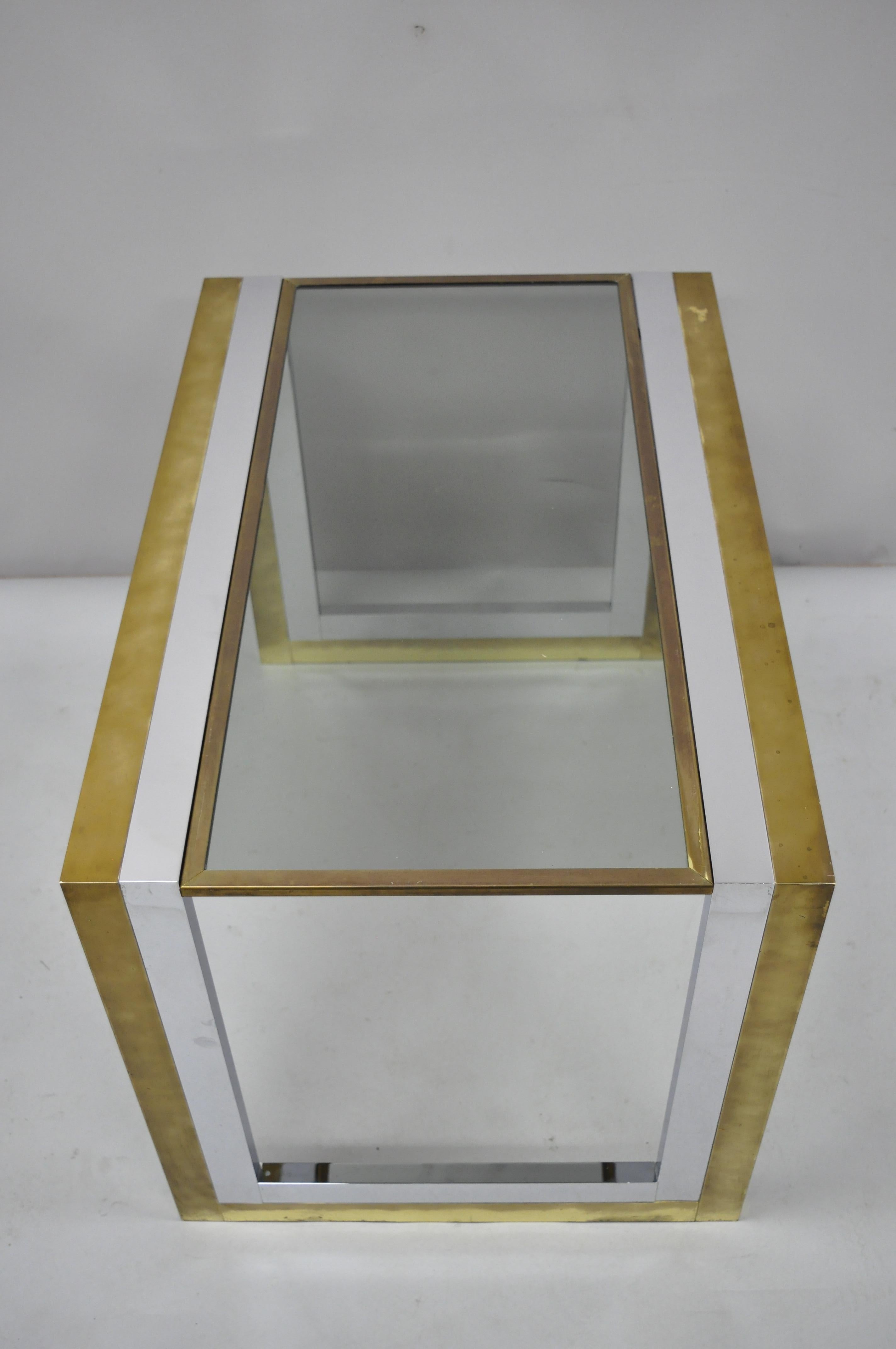 Finnish Mid-Century Modern Chrome Brass Glass Waterfall Side Table by Messin Finland For Sale