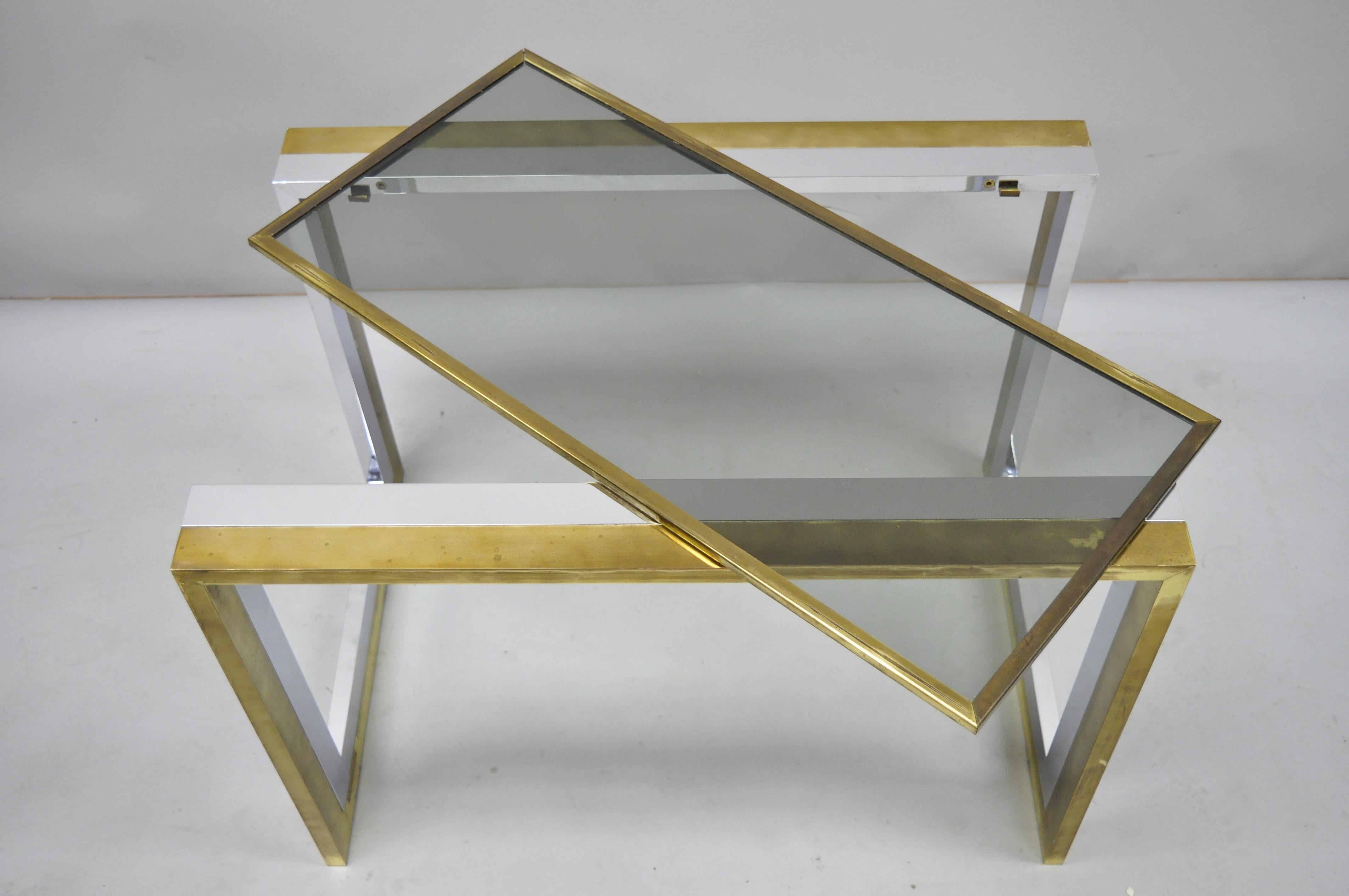 20th Century Mid-Century Modern Chrome Brass Glass Waterfall Side Table by Messin Finland For Sale