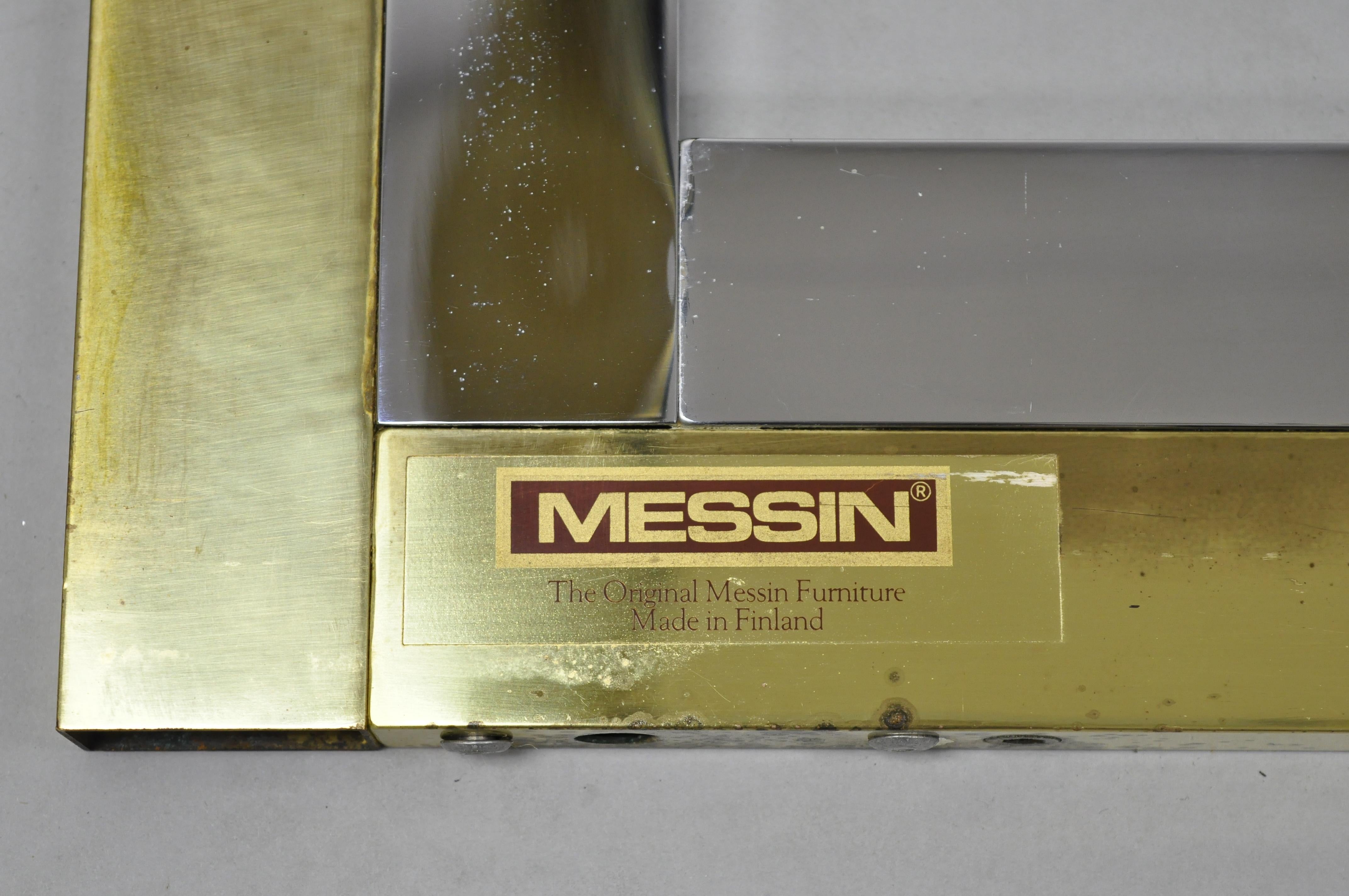 Mid-Century Modern Chrome Brass Glass Waterfall Side Table by Messin Finland 1