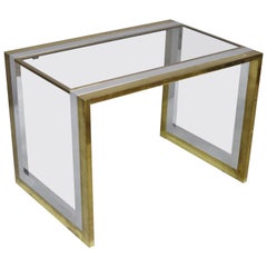 Mid-Century Modern Chrome Brass Glass Waterfall Side Table by Messin Finland