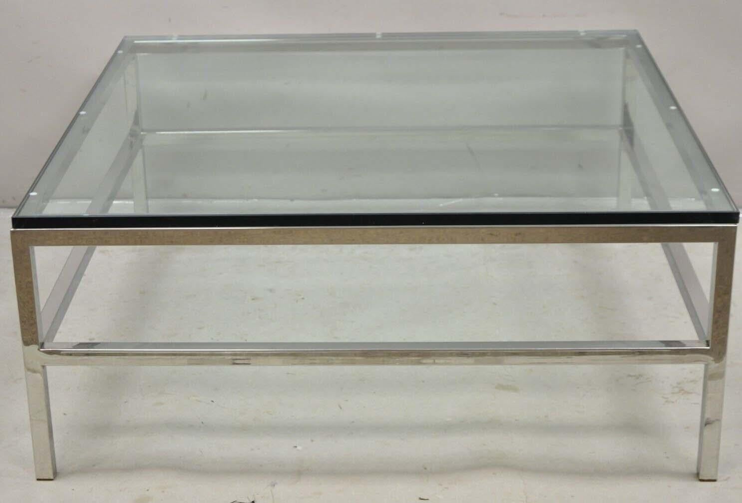 Quadratischer Couchtisch aus Chrom und Glas im Milo Baughman-Stil, Vtg, Mid-Century Modern im Angebot 7