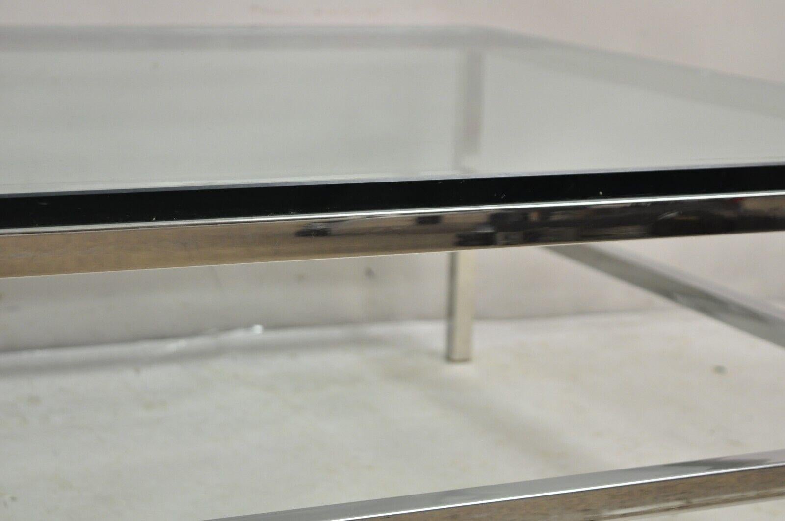 Vtg Mid Century Modern Milo Baughman Style Chrome & Glass Square Coffee Table For Sale 4