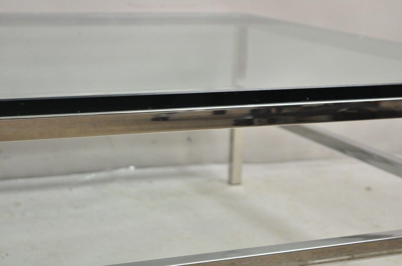 Quadratischer Couchtisch aus Chrom und Glas im Milo Baughman-Stil, Vtg, Mid-Century Modern im Angebot 4
