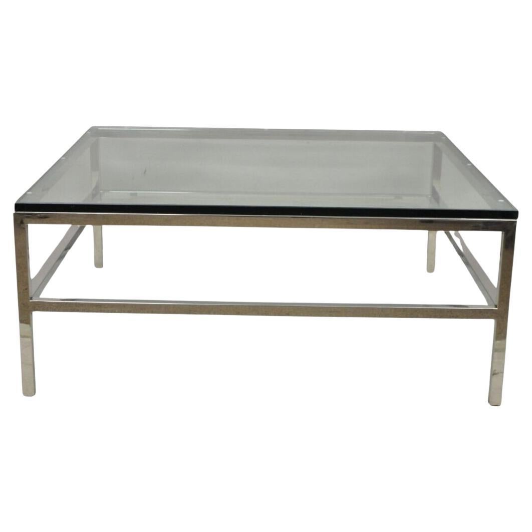 Vtg Mid Century Modern Milo Baughman Style Chrome & Glass Square Coffee Table For Sale