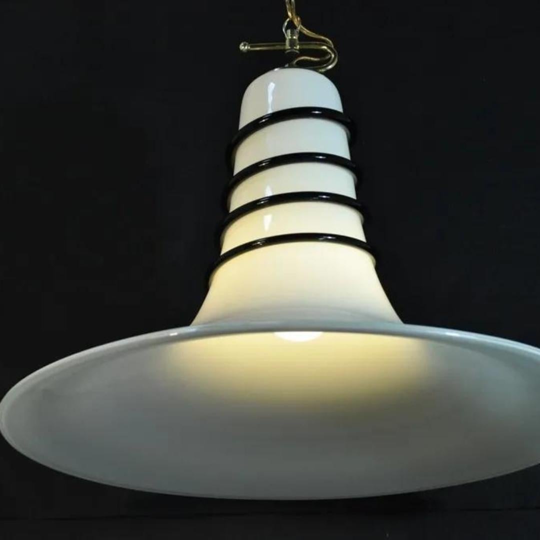 Vtg Mid Century Modern Murano Blown Glass Bell Pendant Chandelier Light Fixture For Sale 5