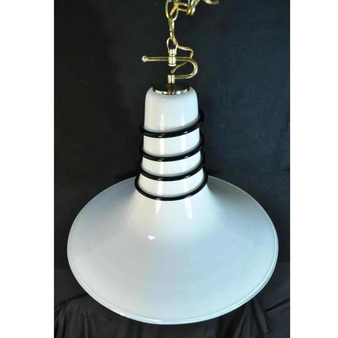 Vtg Mid Century Modern Murano Blown Glass Bell Pendant Chandelier Light Fixture For Sale 2