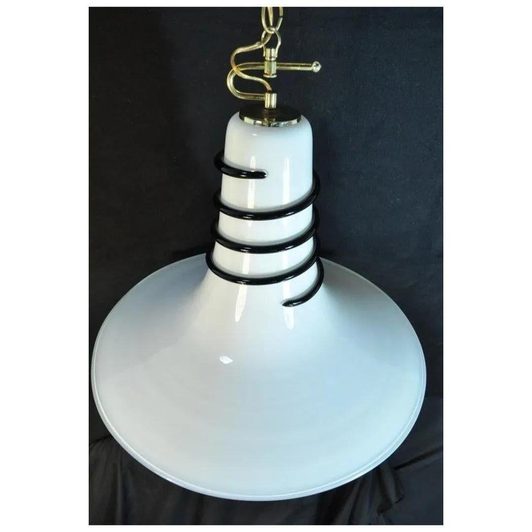 Vtg Mid Century Modern Murano Blown Glass Bell Pendant Chandelier Light Fixture For Sale 3