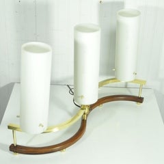 Vtg Mid Century Modern Stilnovo Brass Teak Glass "S" Table Lamp Arteluce Style