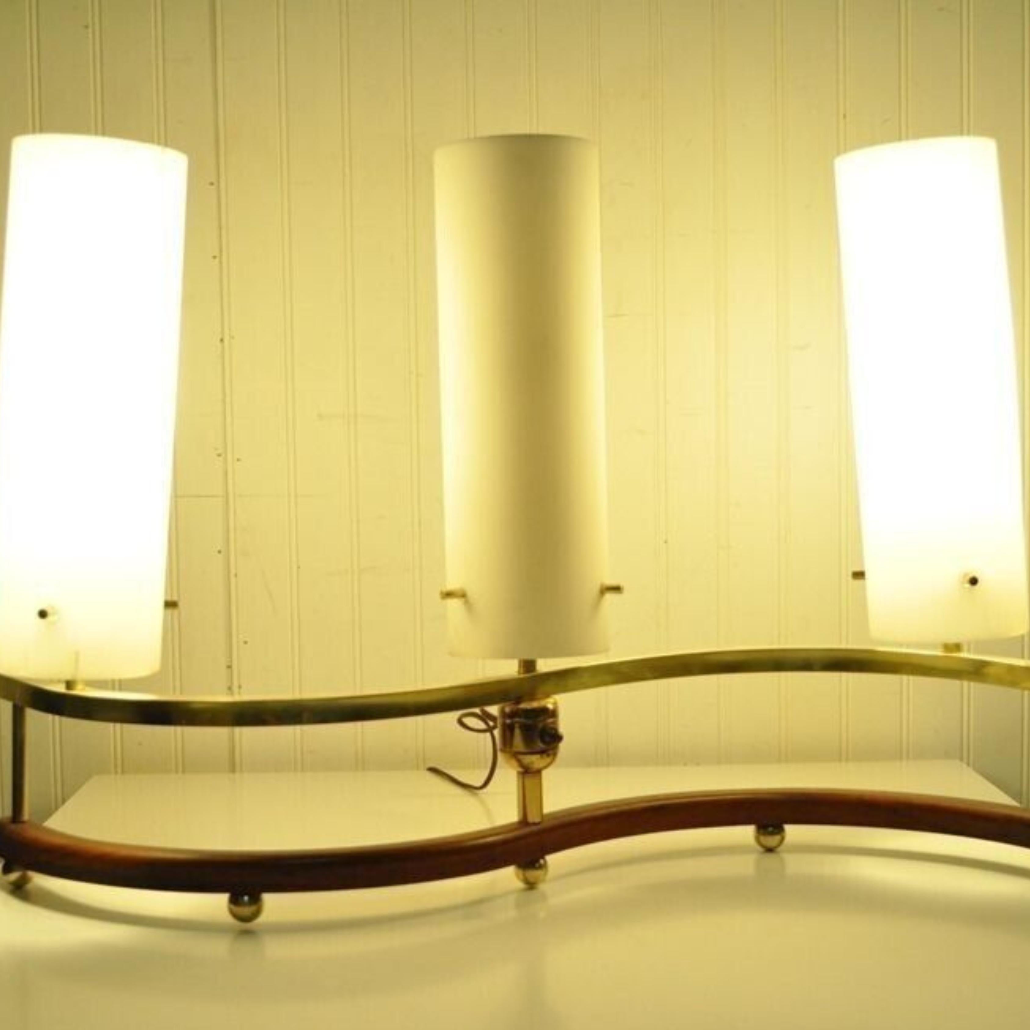 20ième siècle Lampe de Table Stilnovo en Laiton Teck Verre 