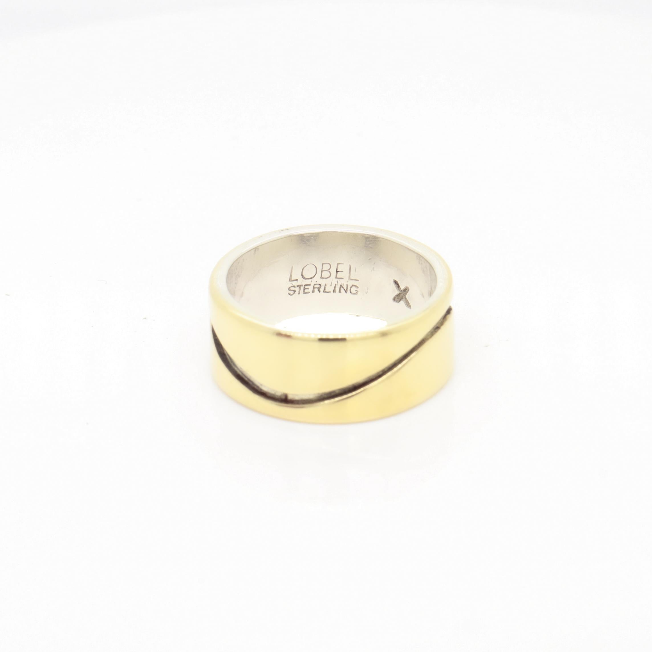 Vtg Mid-Century Modernist Paul Lobel Mixed Metal Gold/Silver Cigar Band Ring For Sale 8