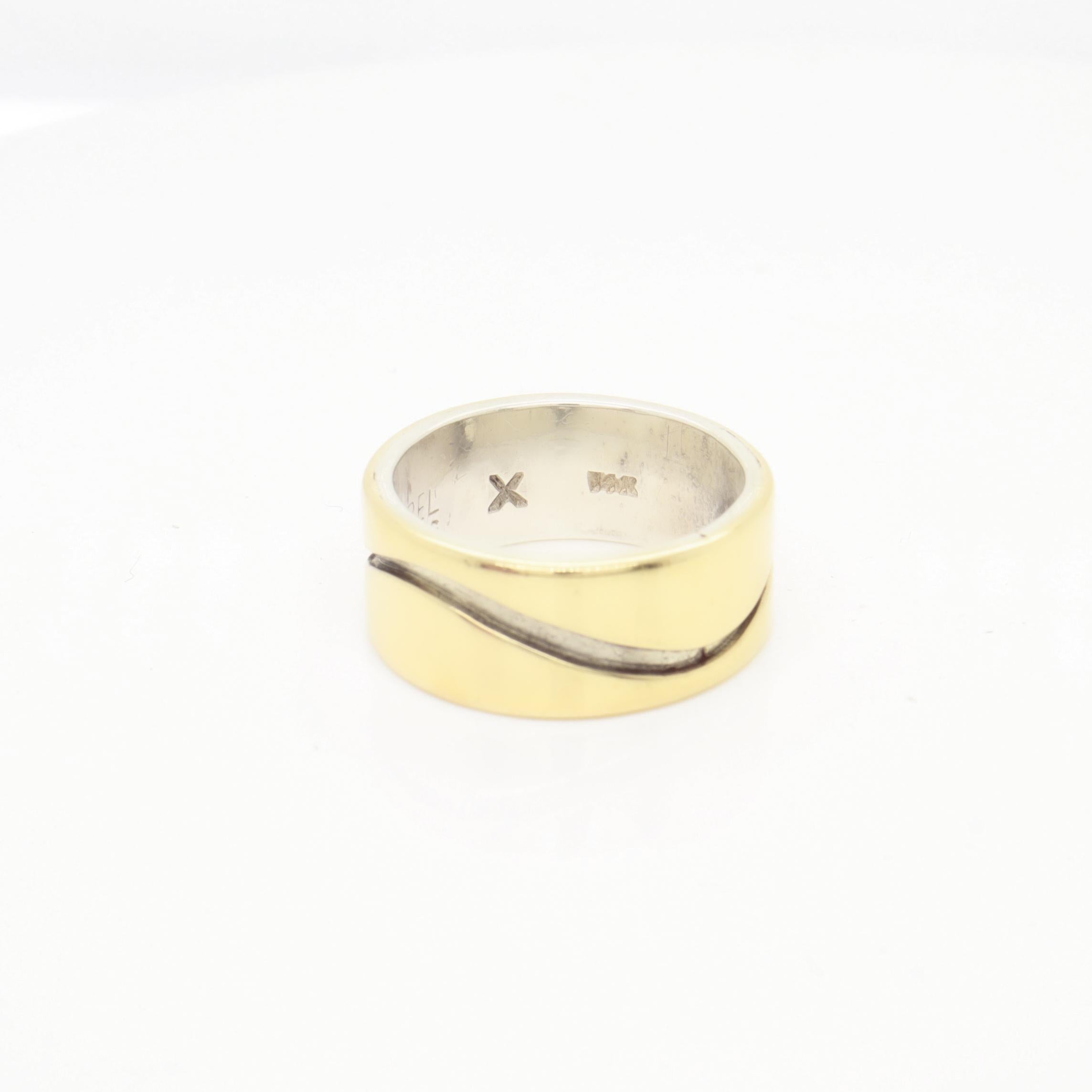 Vtg Mid-Century Modernist Paul Lobel Mixed Metal Gold/Silver Cigar Band Ring For Sale 9