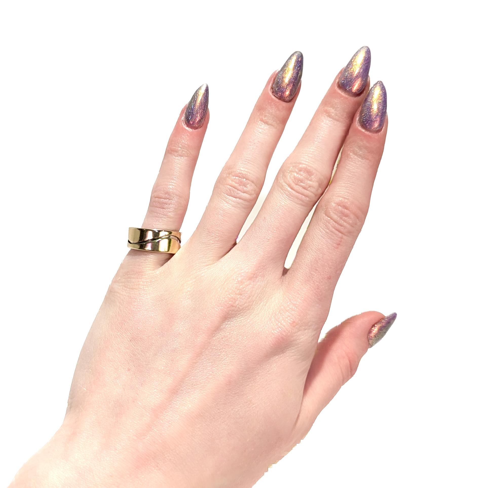 Vtg Mid-Century Modernist Paul Lobel Mixed Metal Gold/Silver Cigar Band Ring In Good Condition For Sale In Philadelphia, PA