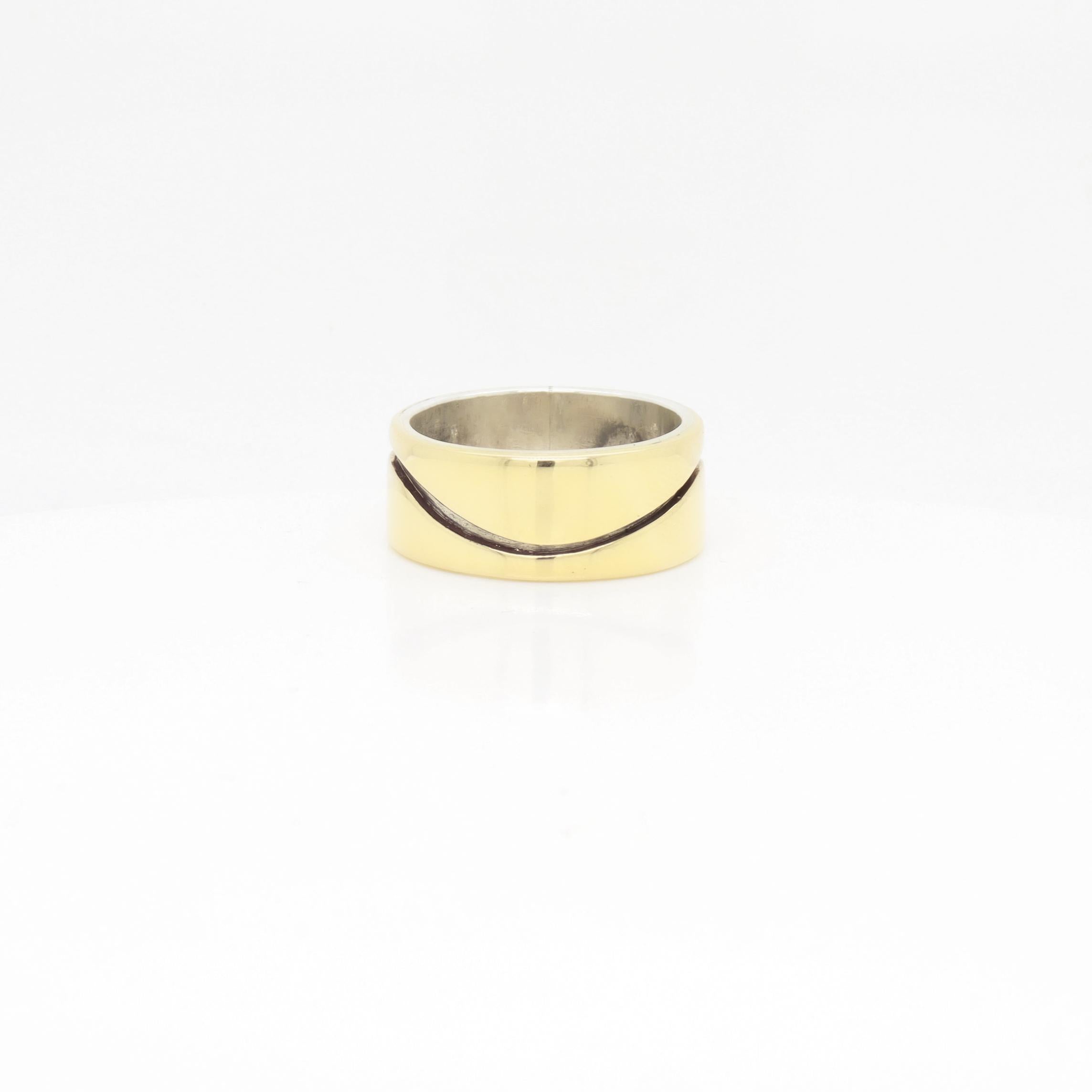Vtg Mid-Century Modernist Paul Lobel Mixed Metal Gold/Silver Cigar Band Ring For Sale 1