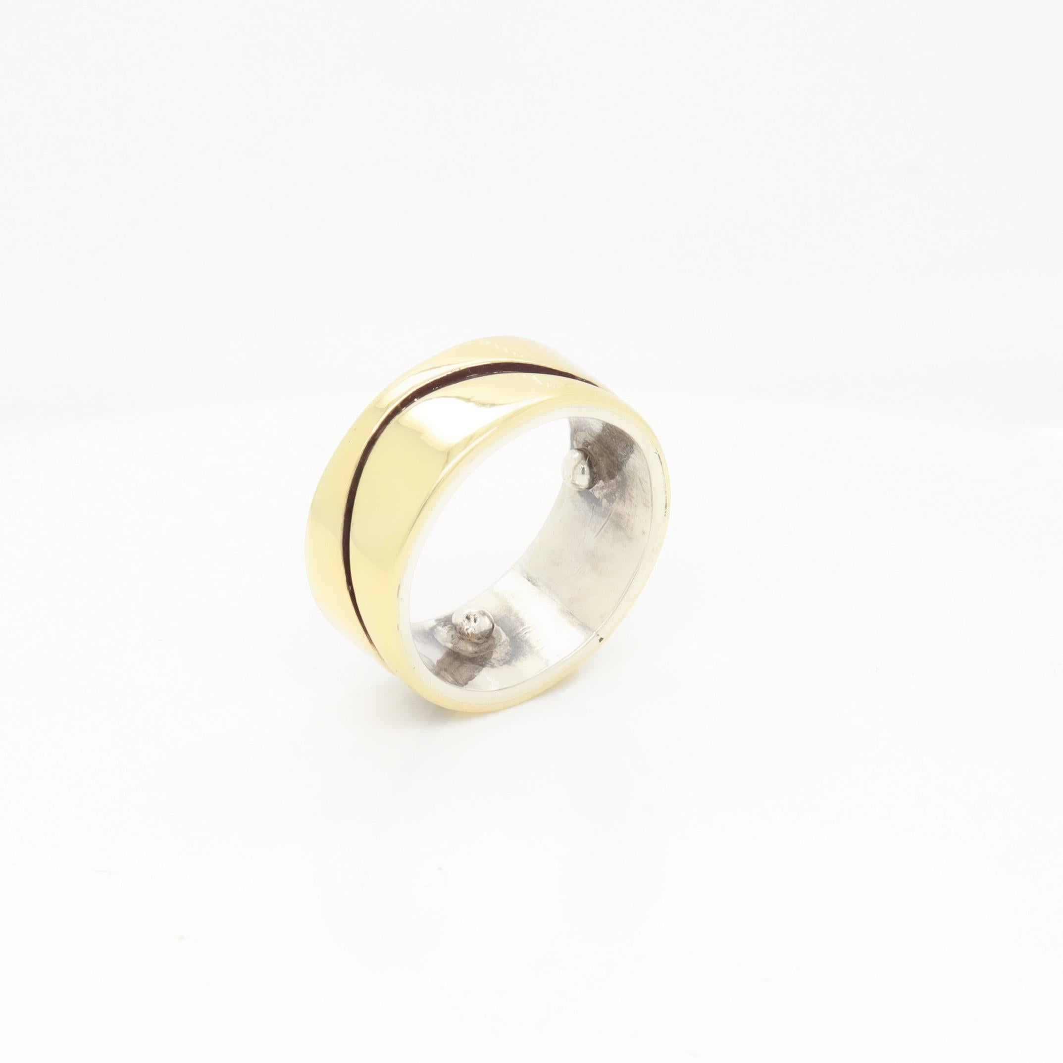 Vtg Mid-Century Modernist Paul Lobel Mixed Metal Gold/Silver Cigar Band Ring For Sale 2