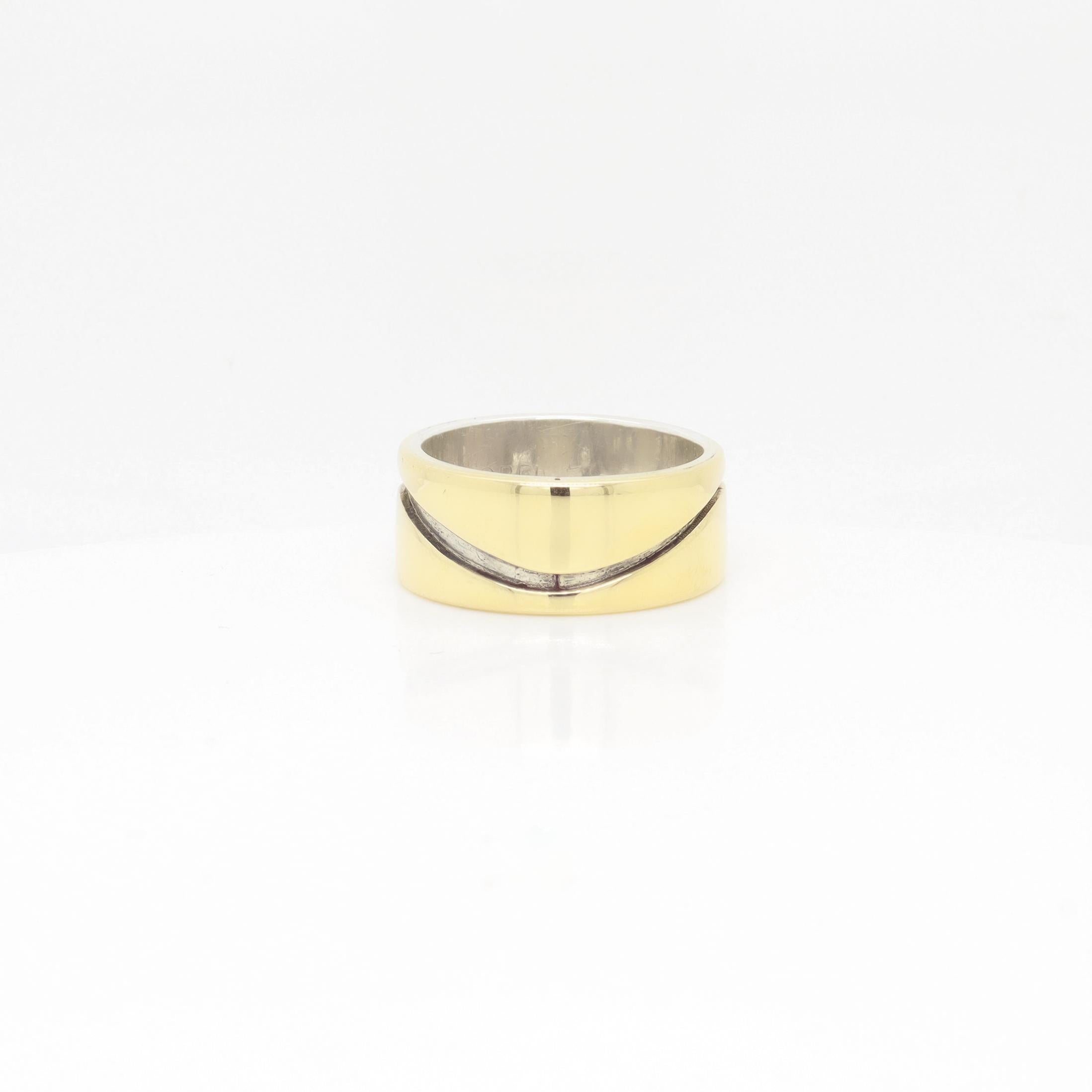 Vtg Mid-Century Modernist Paul Lobel Mixed Metal Gold/Silver Cigar Band Ring For Sale 4