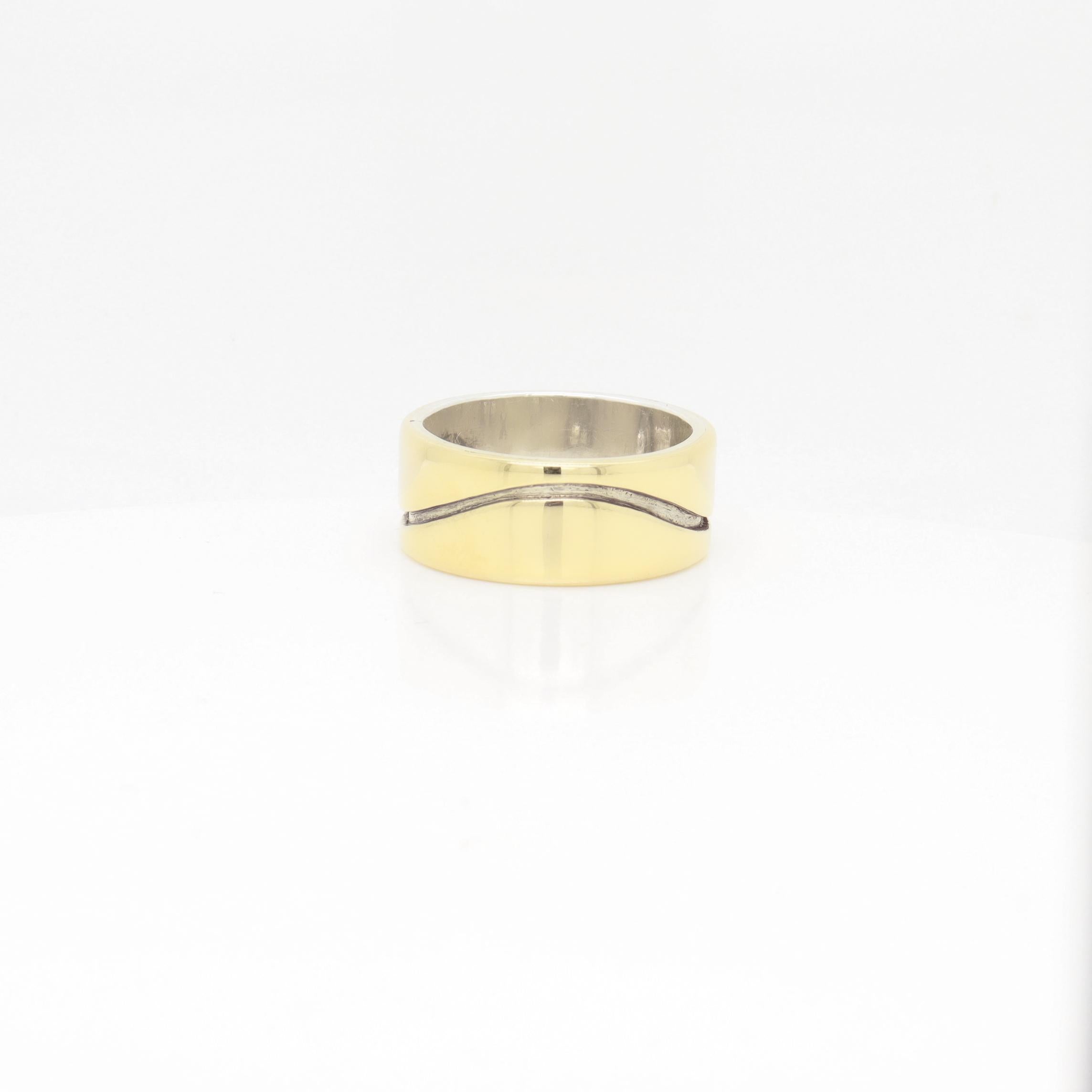 Vtg Mid-Century Modernist Paul Lobel Mixed Metal Gold/Silver Cigar Band Ring For Sale 5