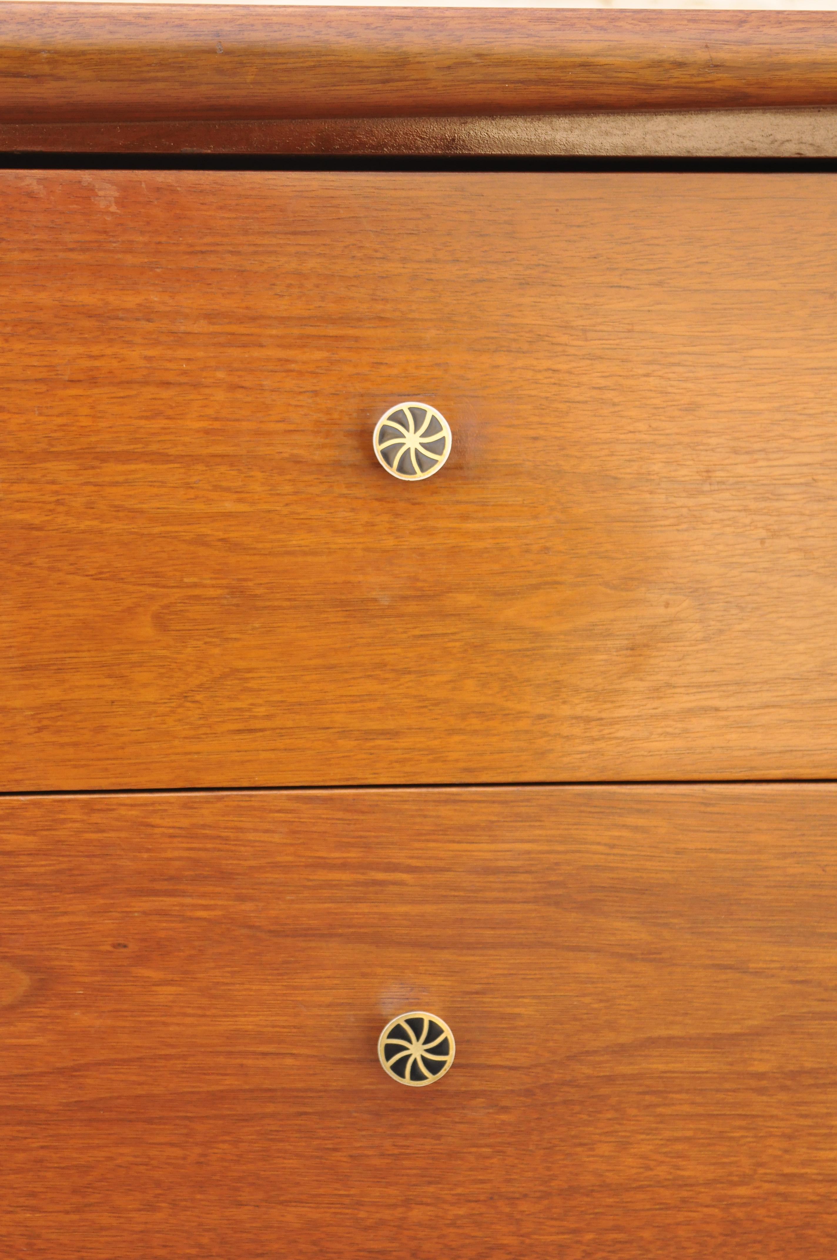 Mid-Century Modern Vtg Mid Century Sculpted Walnut Credenza Cabinet Dresser Marquetry Inlay Door