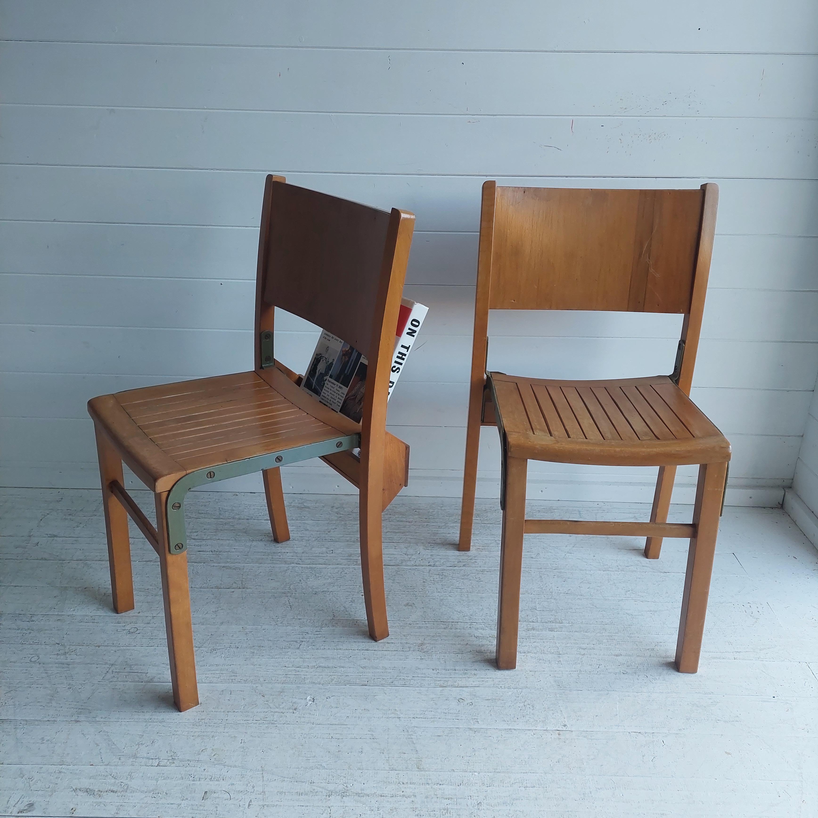 Vtg Mid Century Set Of 2 Beech Dining Chairs  school Scandinavian, 50s 5