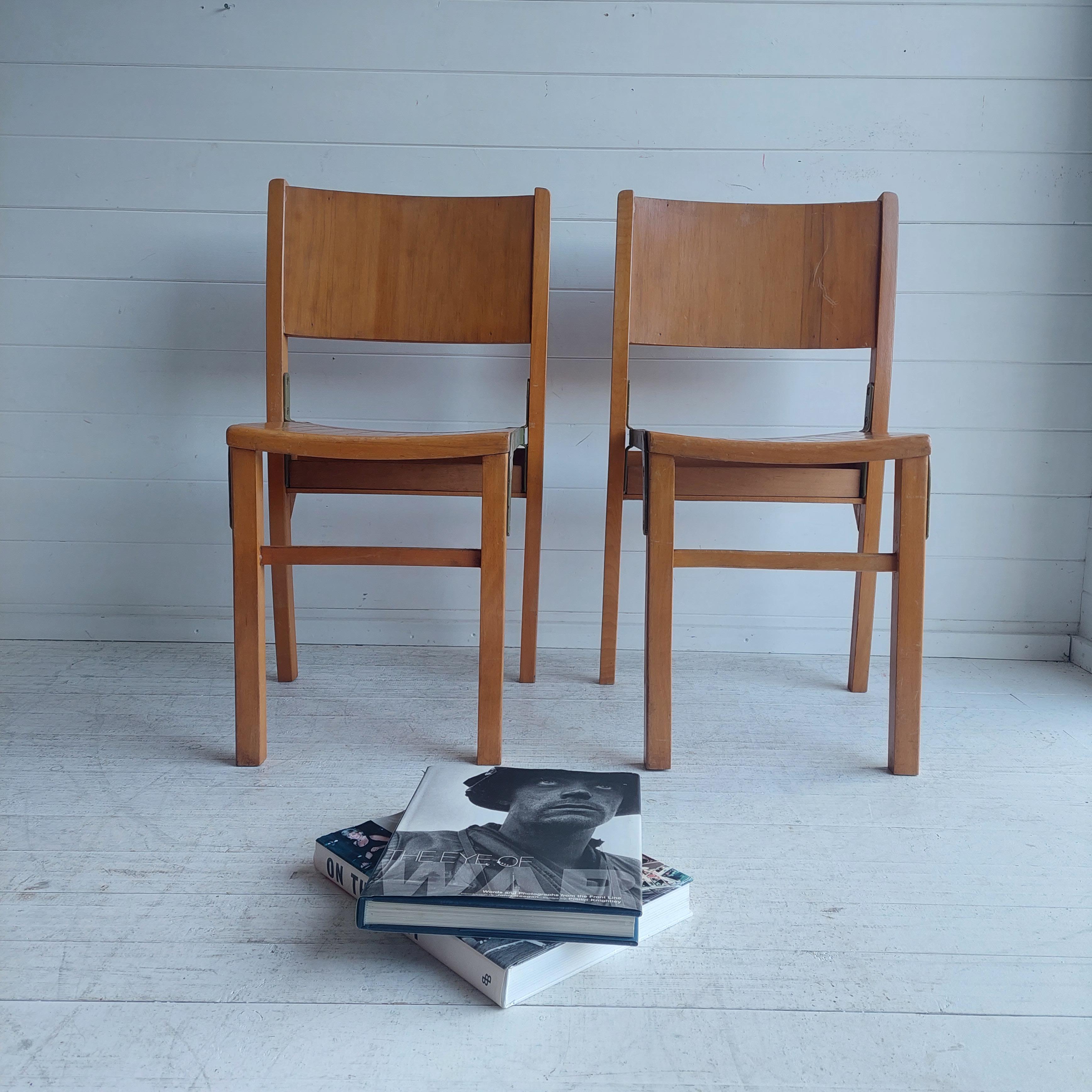 Vtg Mid Century Set Of 2 Beech Dining Chairs  school Scandinavian, 50s 8