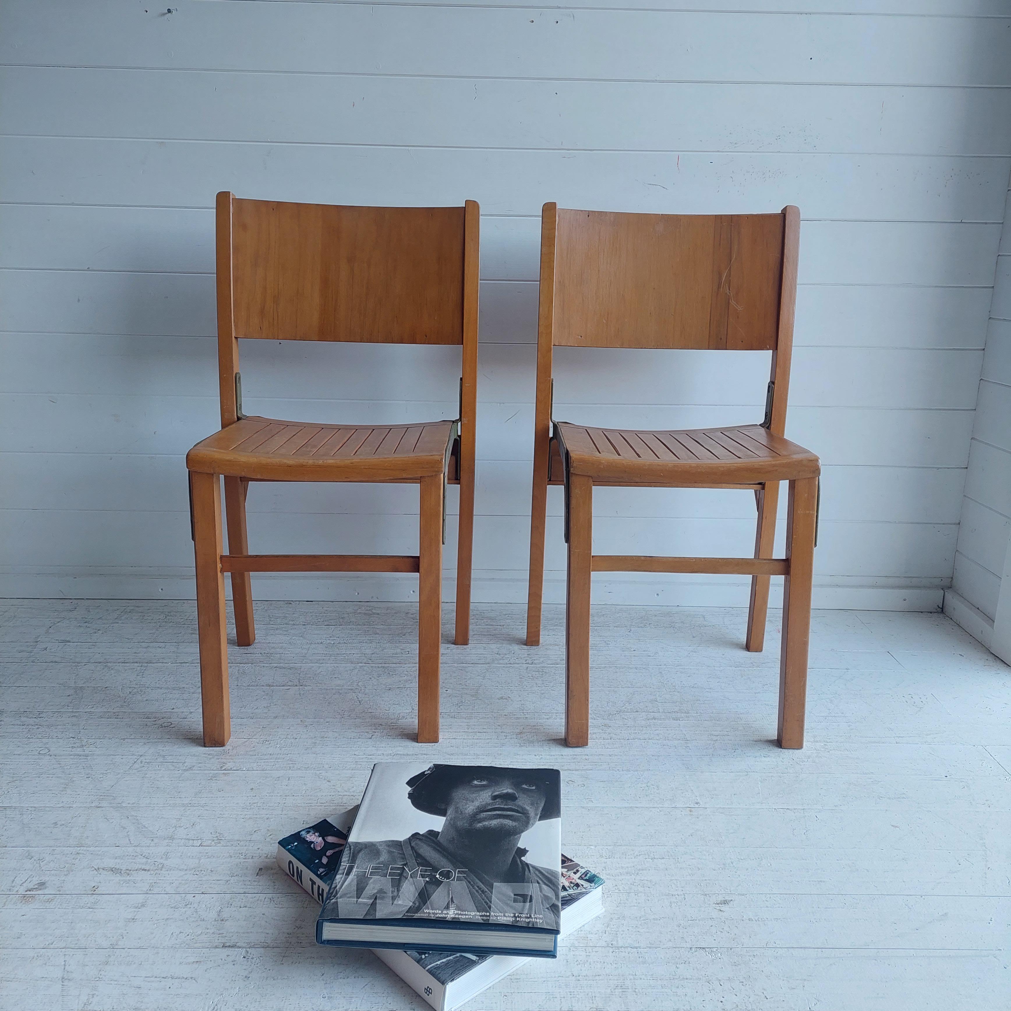 Vtg Mid Century Set Of 2 Beech Dining Chairs  school Scandinavian, 50s 9
