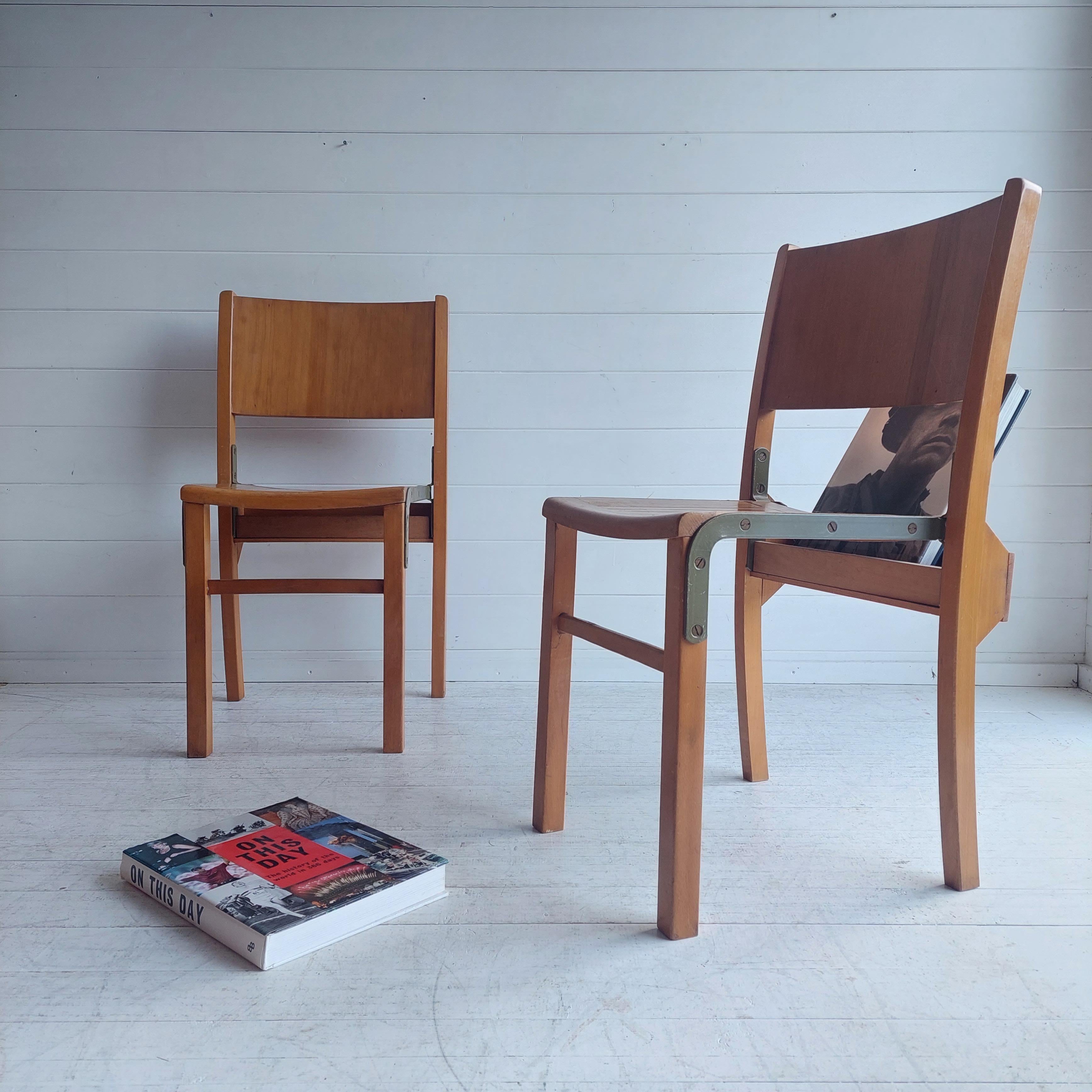 Mid-Century Modern Vtg Mid Century Set Of 2 Beech Dining Chairs  school Scandinavian, 50s