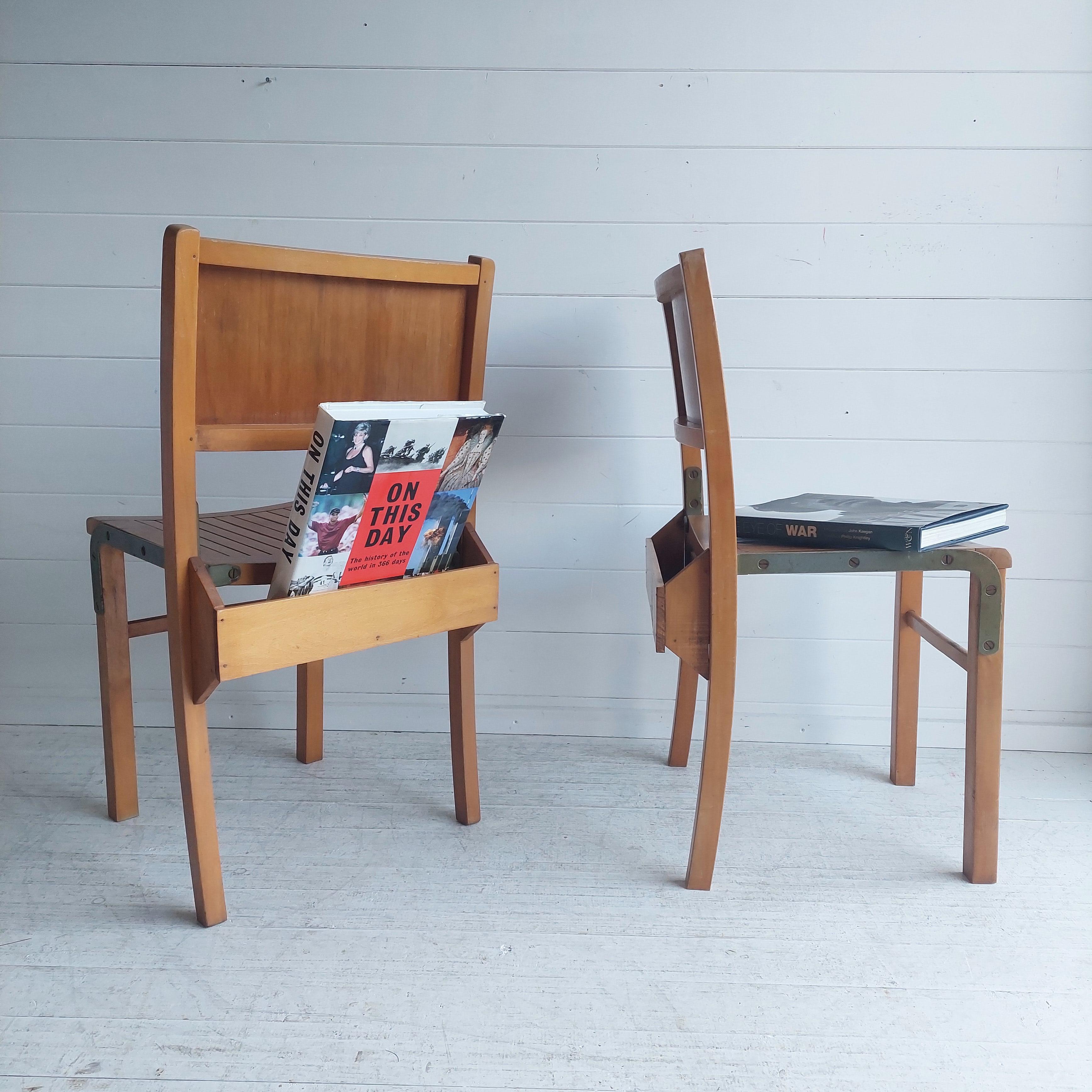 Vtg Mid Century Set Of 2 Beech Dining Chairs  school Scandinavian, 50s In Good Condition In Leamington Spa, GB