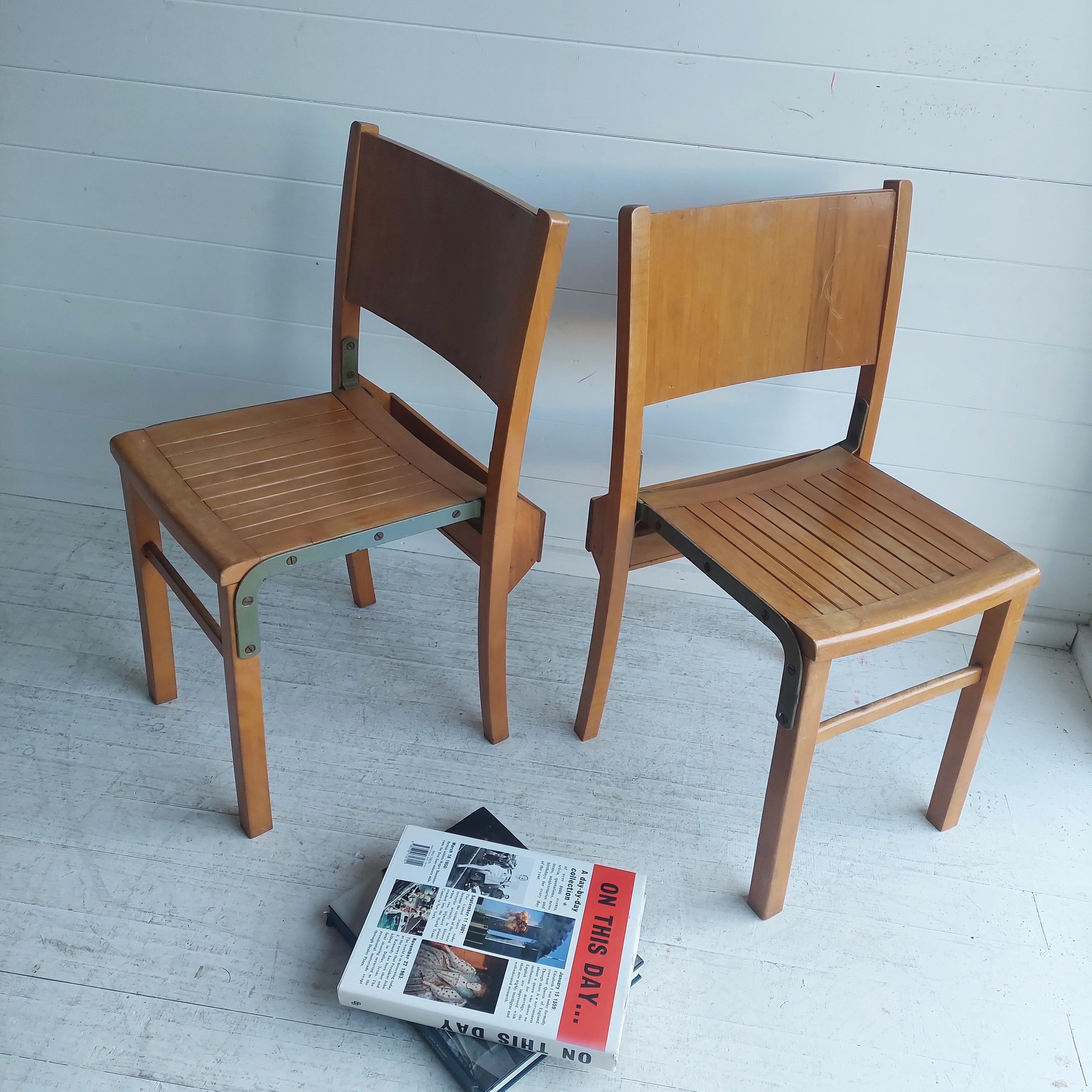 Vtg Mid Century Set Of 2 Beech Dining Chairs  school Scandinavian, 50s 1