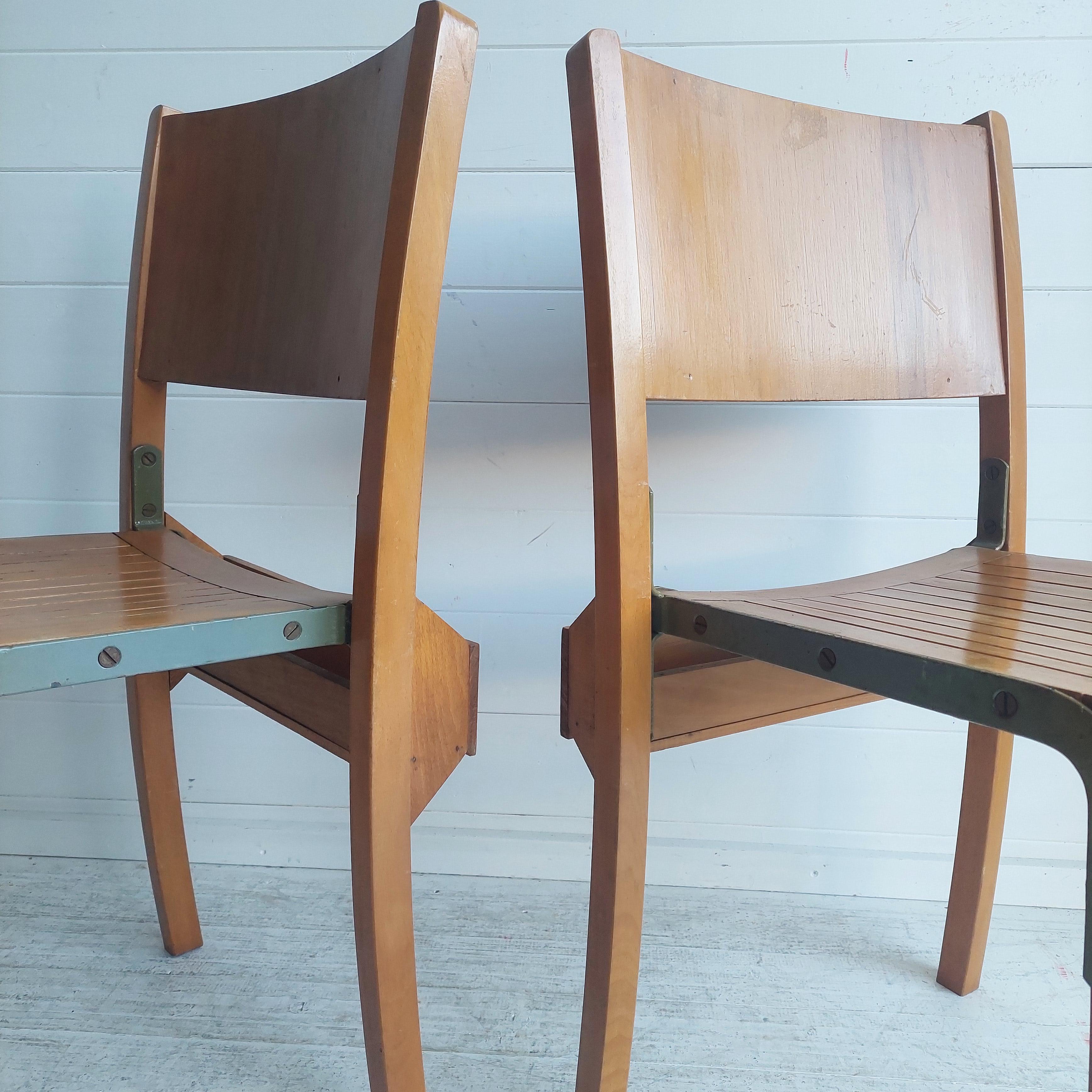 Vtg Mid Century Set Of 2 Beech Dining Chairs  school Scandinavian, 50s 2