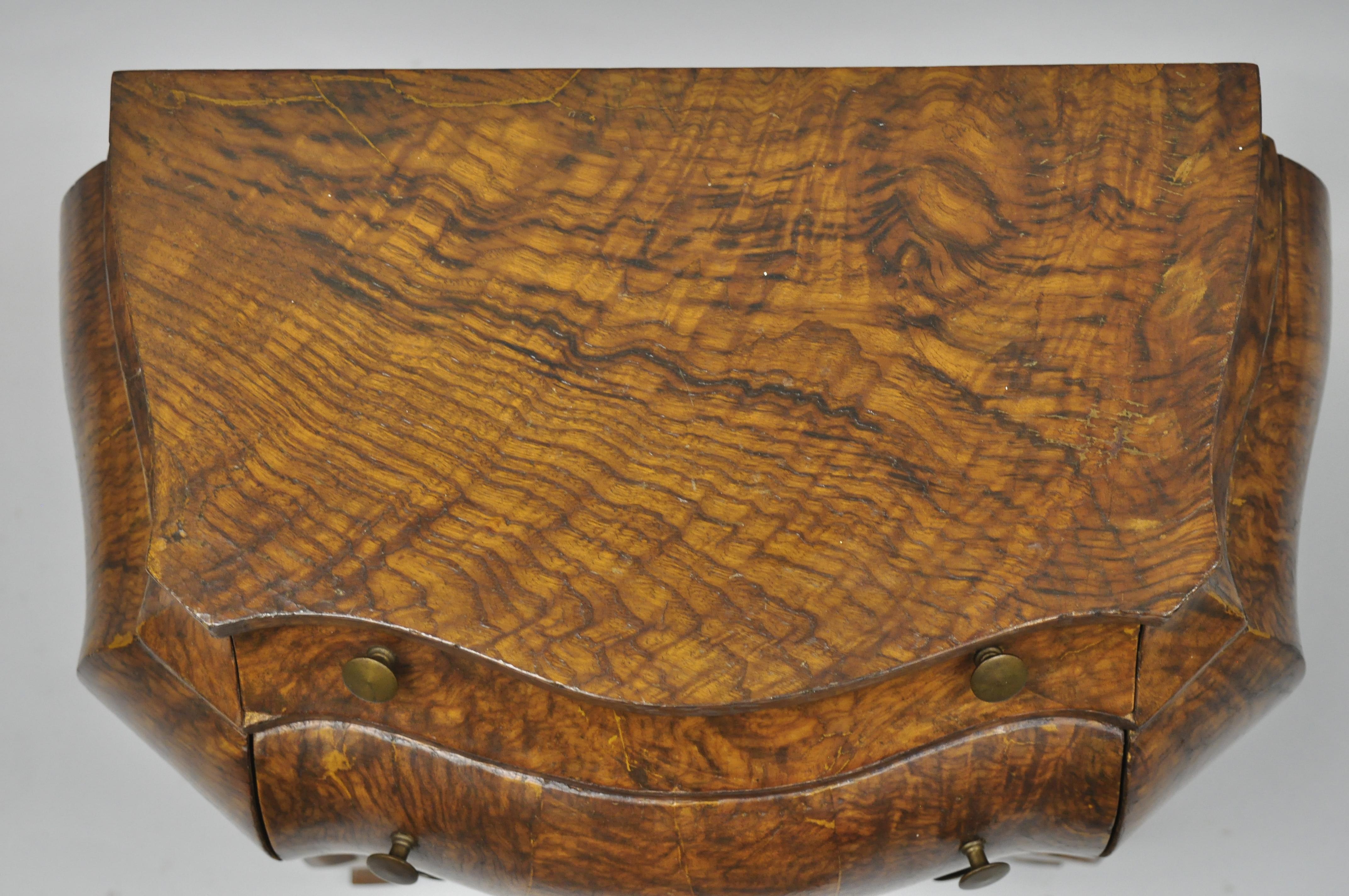 20th Century Vtg Miniature Italian Burl Olive Wood French Louis XV Style Bombe Commode Chest For Sale