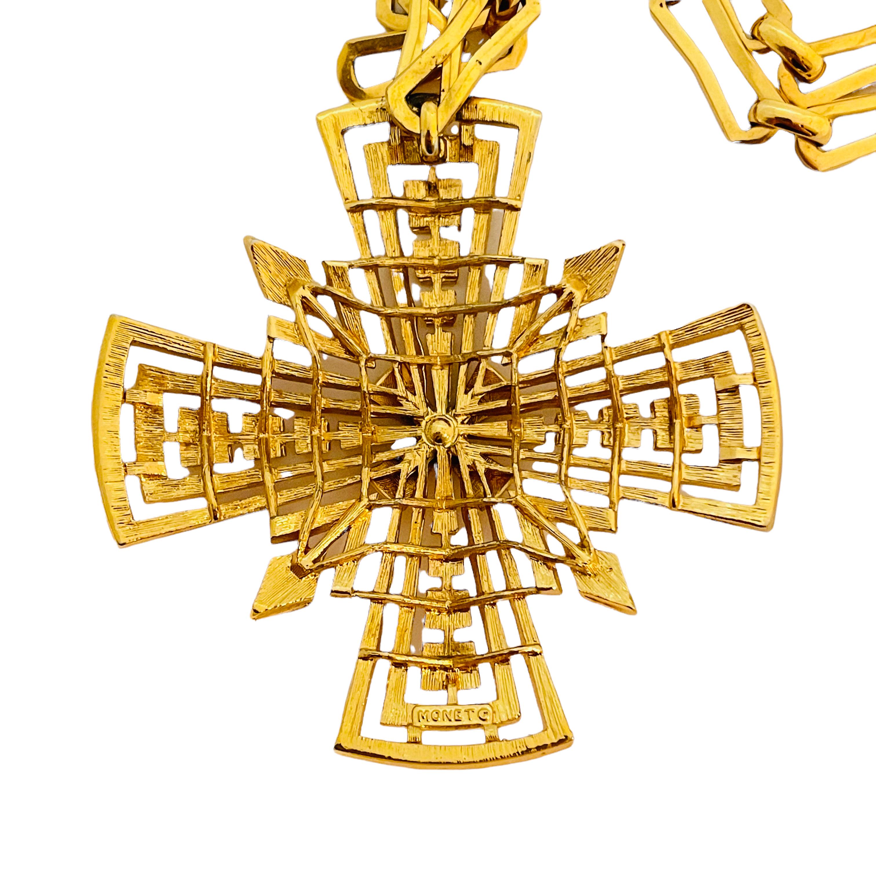 Vtg MONET Gold-Kreuz-Anhänger-Halskette, Designer-Laufsteg für Damen oder Herren im Angebot