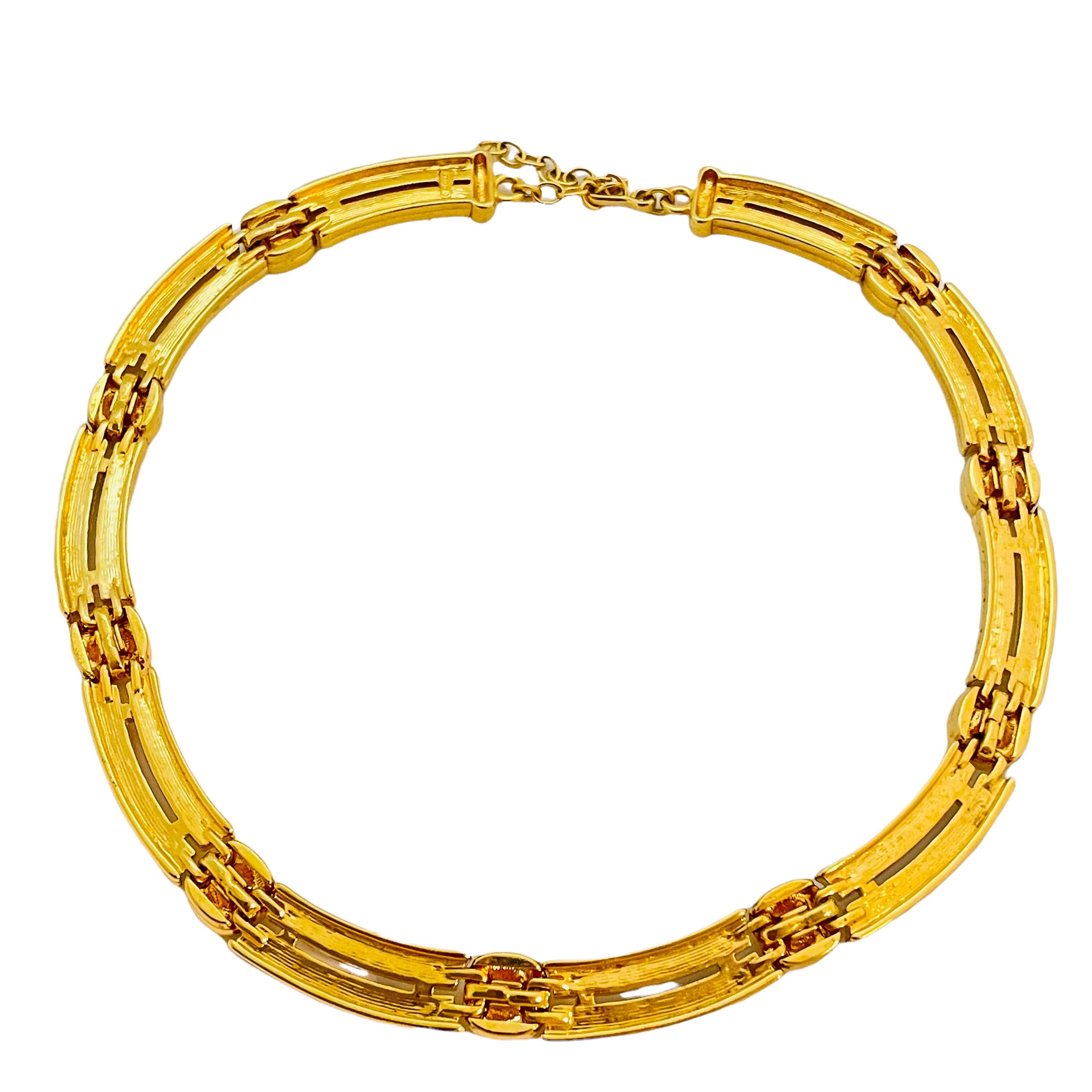 Vtg MONET gold crystal enamel link necklace designer runway Unisexe en vente