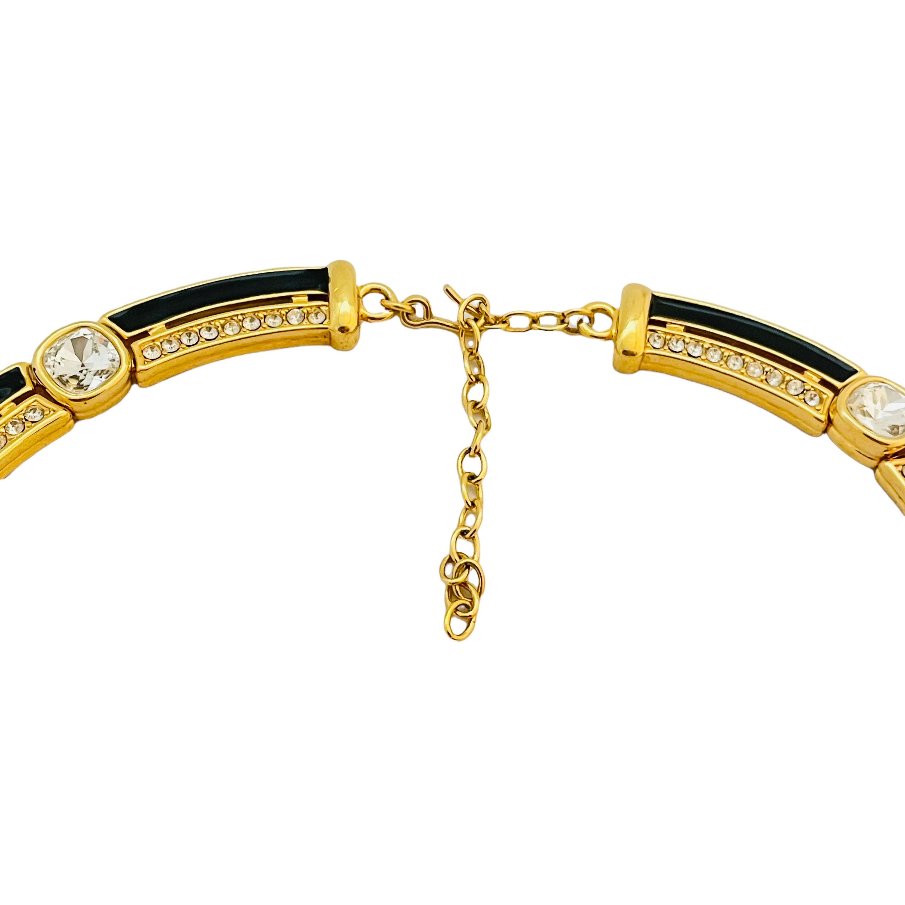 Vtg MONET Gold-Kristall-Emaille-Gliederhalskette Designer Laufsteg-Halskette im Angebot 1