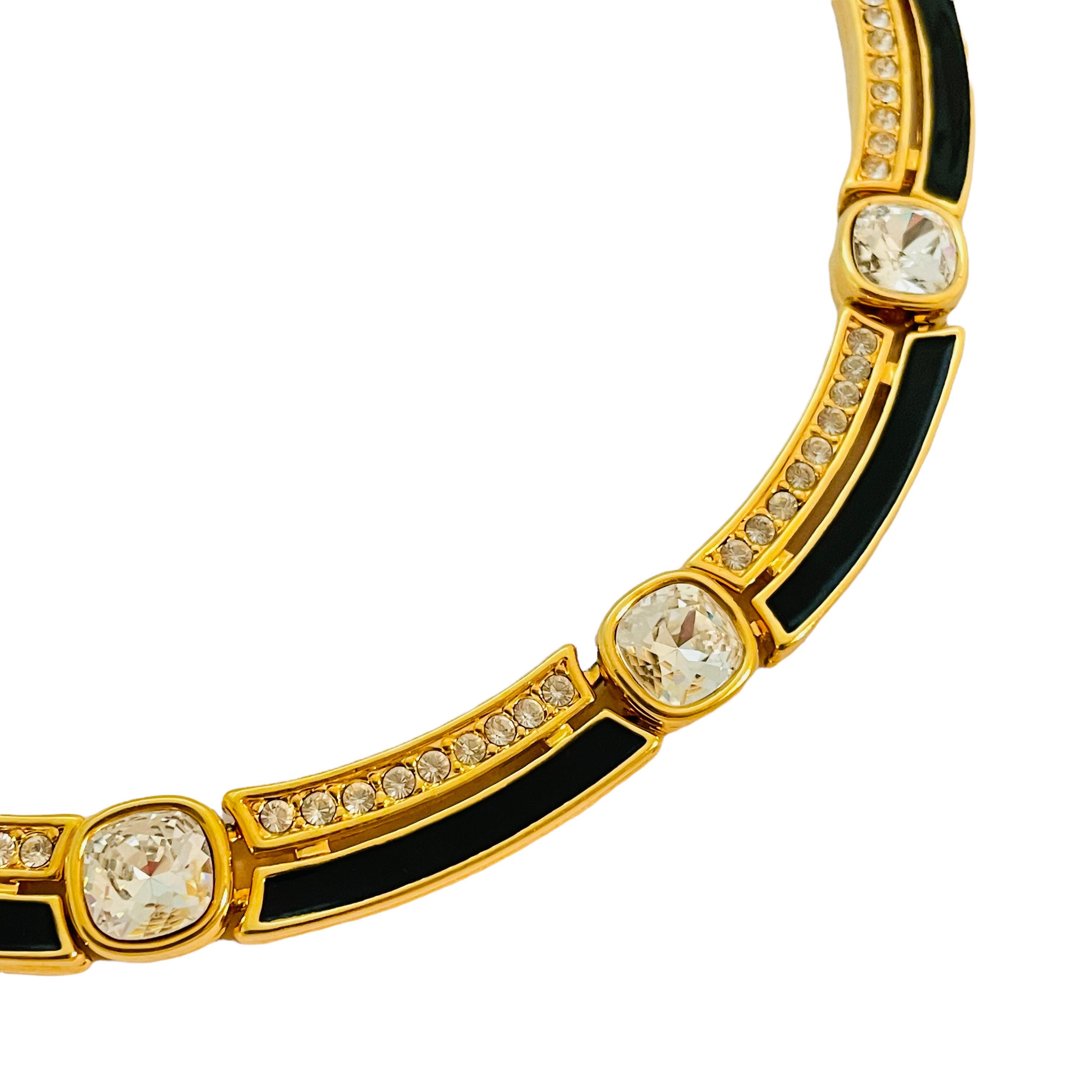 Vtg MONET gold crystal enamel link necklace designer runway In Excellent Condition For Sale In Palos Hills, IL