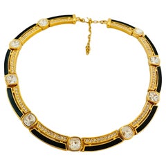 Vtg MONET gold crystal enamel link necklace designer runway
