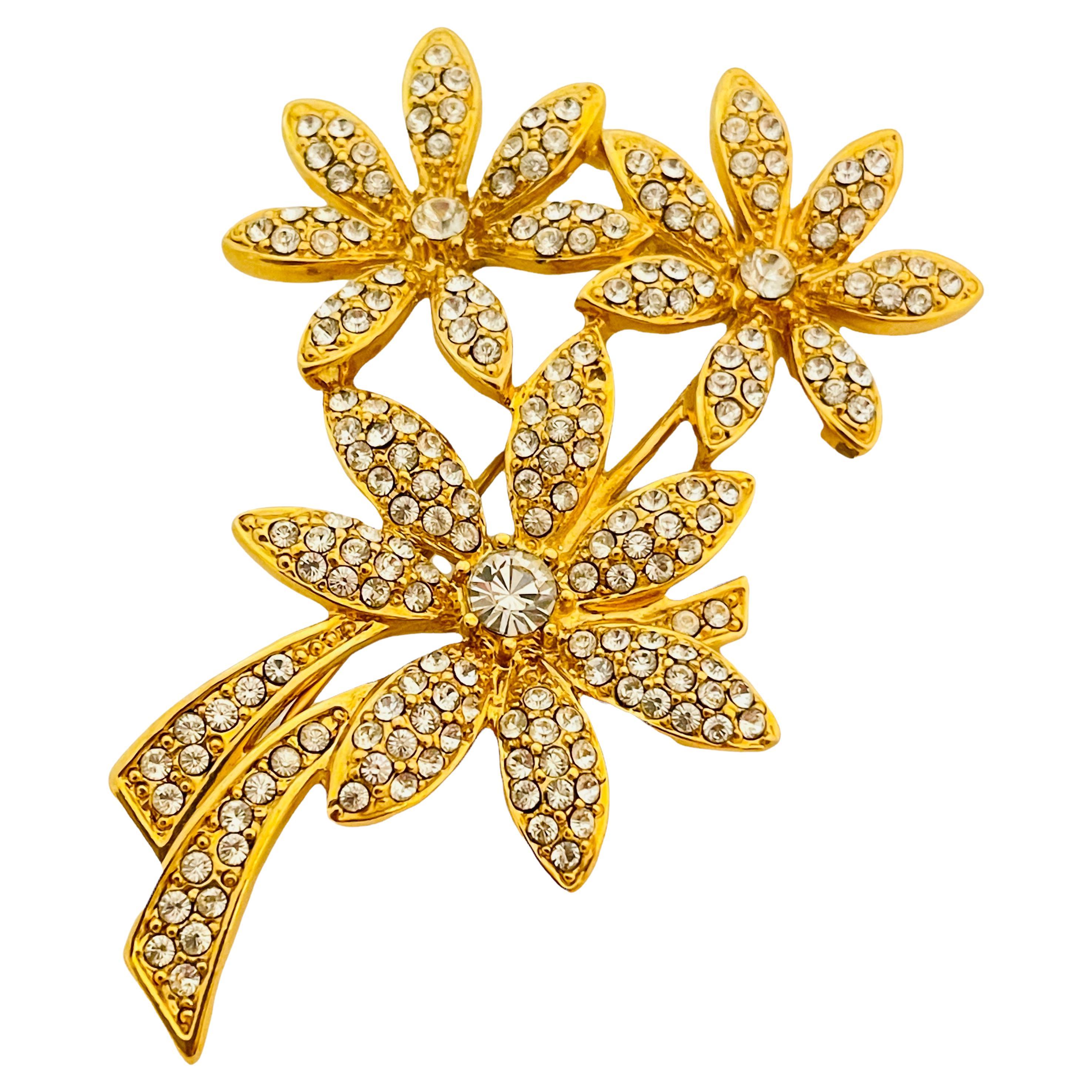 Vtg NAPIER gold rhinestone flower designer runway brooch For Sale