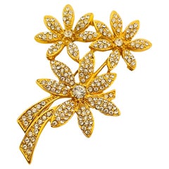 Vtg NAPIER gold rhinestone flower designer runway brooch