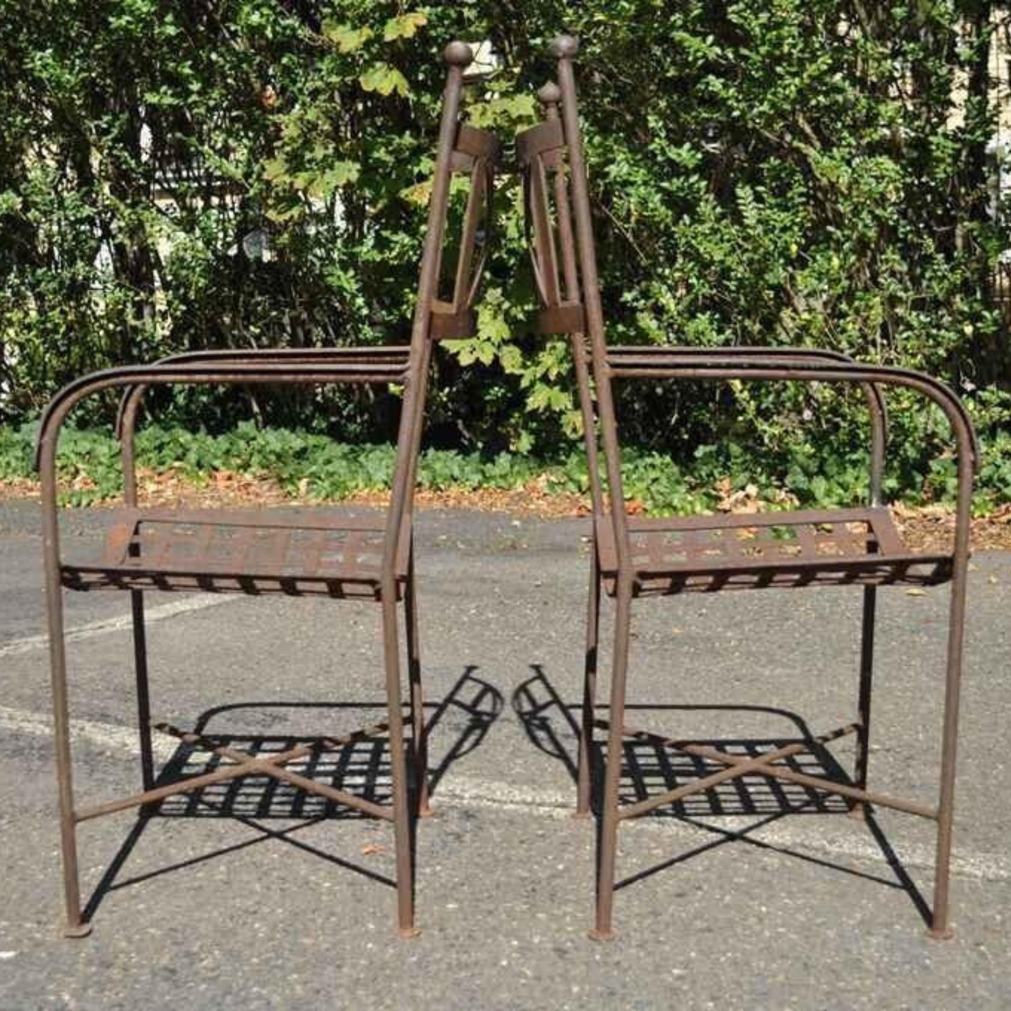 Vtg Neoclassical Regency Style Iron X Form Stretcher Garden Arm Chairs - a Pair For Sale 7