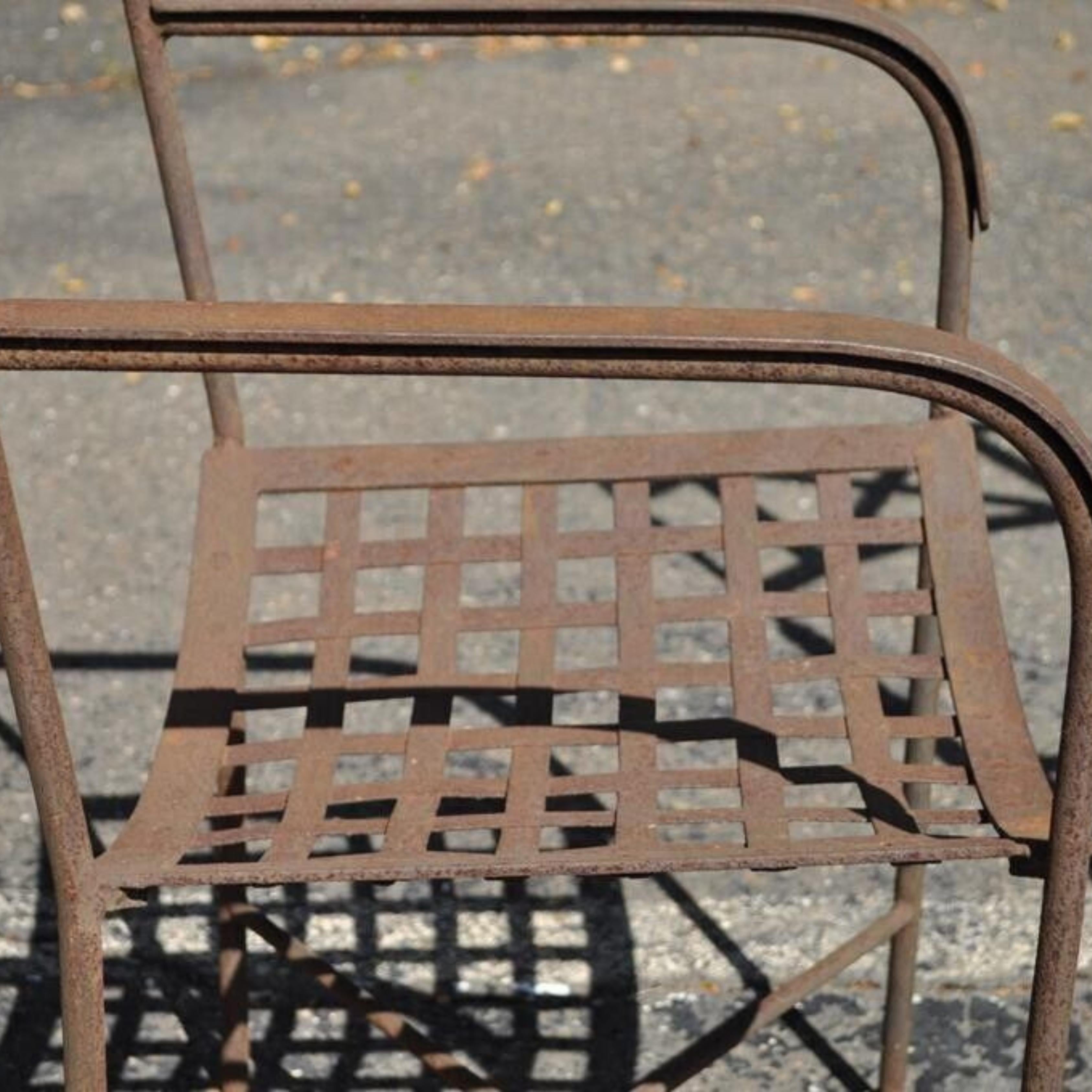 Vtg Neoclassical Regency Style Iron X Form Stretcher Garden Arm Chairs - a Pair For Sale 1