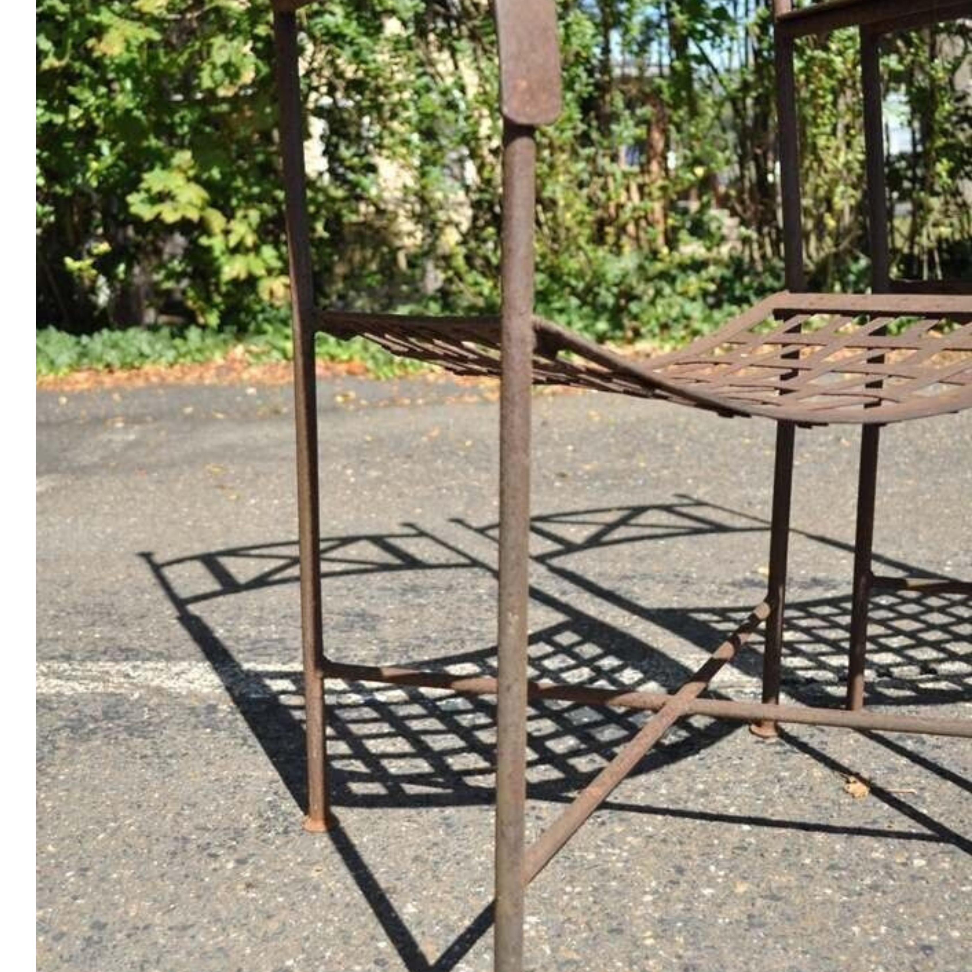 Vtg Neoclassical Regency Style Iron X Form Stretcher Garden Arm Chairs - a Pair For Sale 4