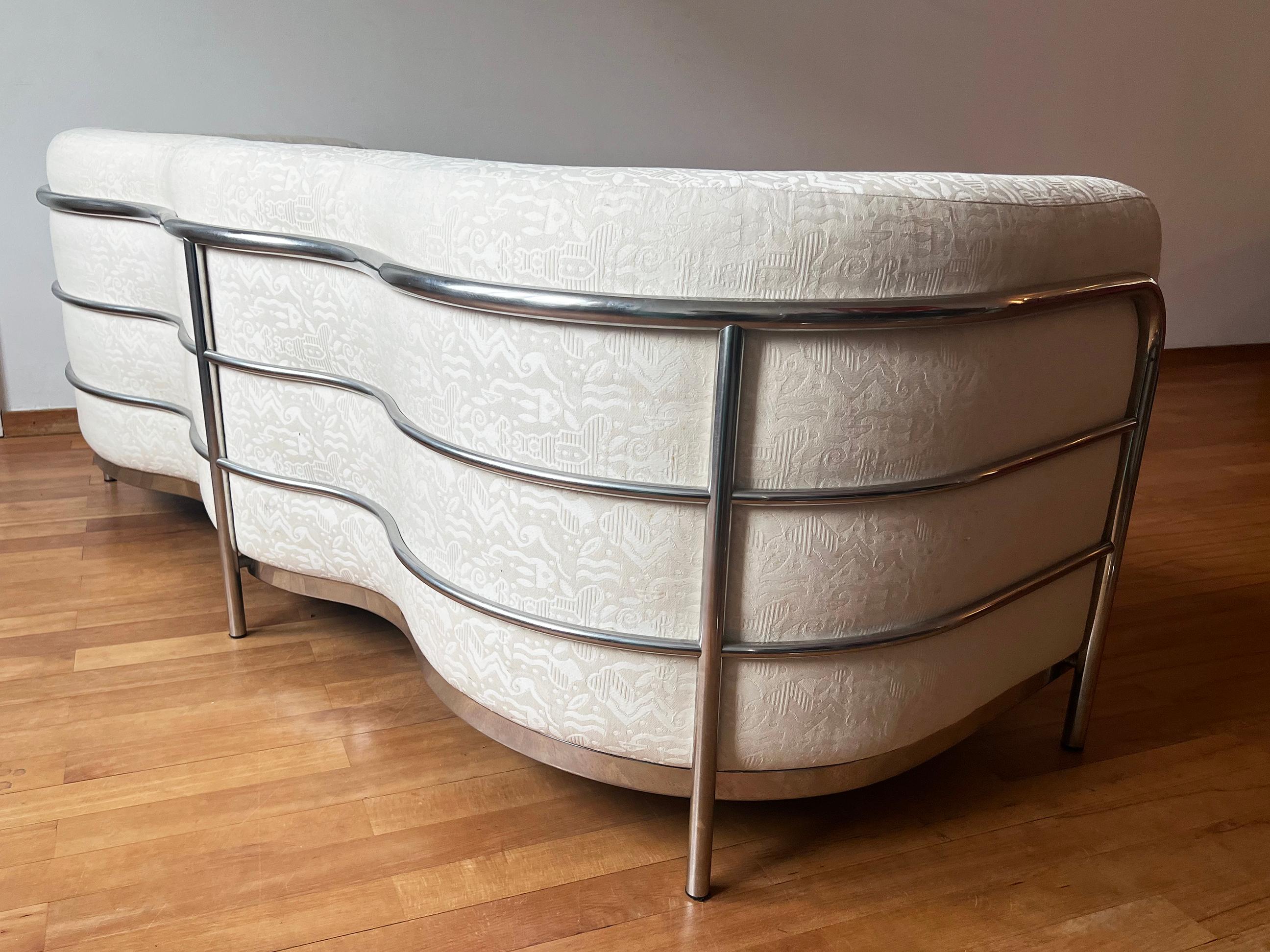 Vtg 'Onda' Sofa by De Pas D’Urbino + Lomazzi for Zanotta 1980s Cream + Chrome For Sale 3