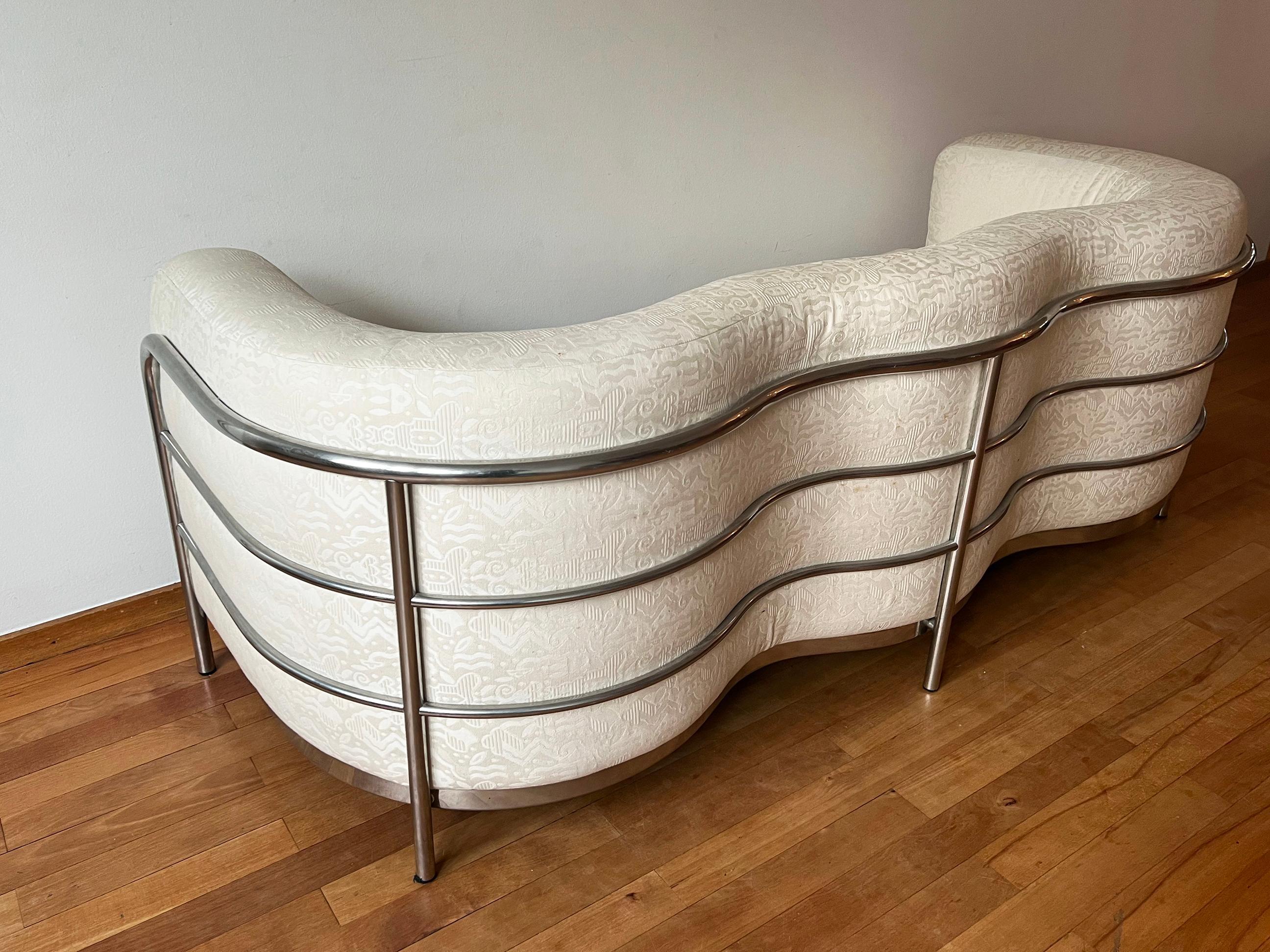 Vtg 'Onda' Sofa by De Pas D’Urbino + Lomazzi for Zanotta 1980s Cream + Chrome For Sale 4