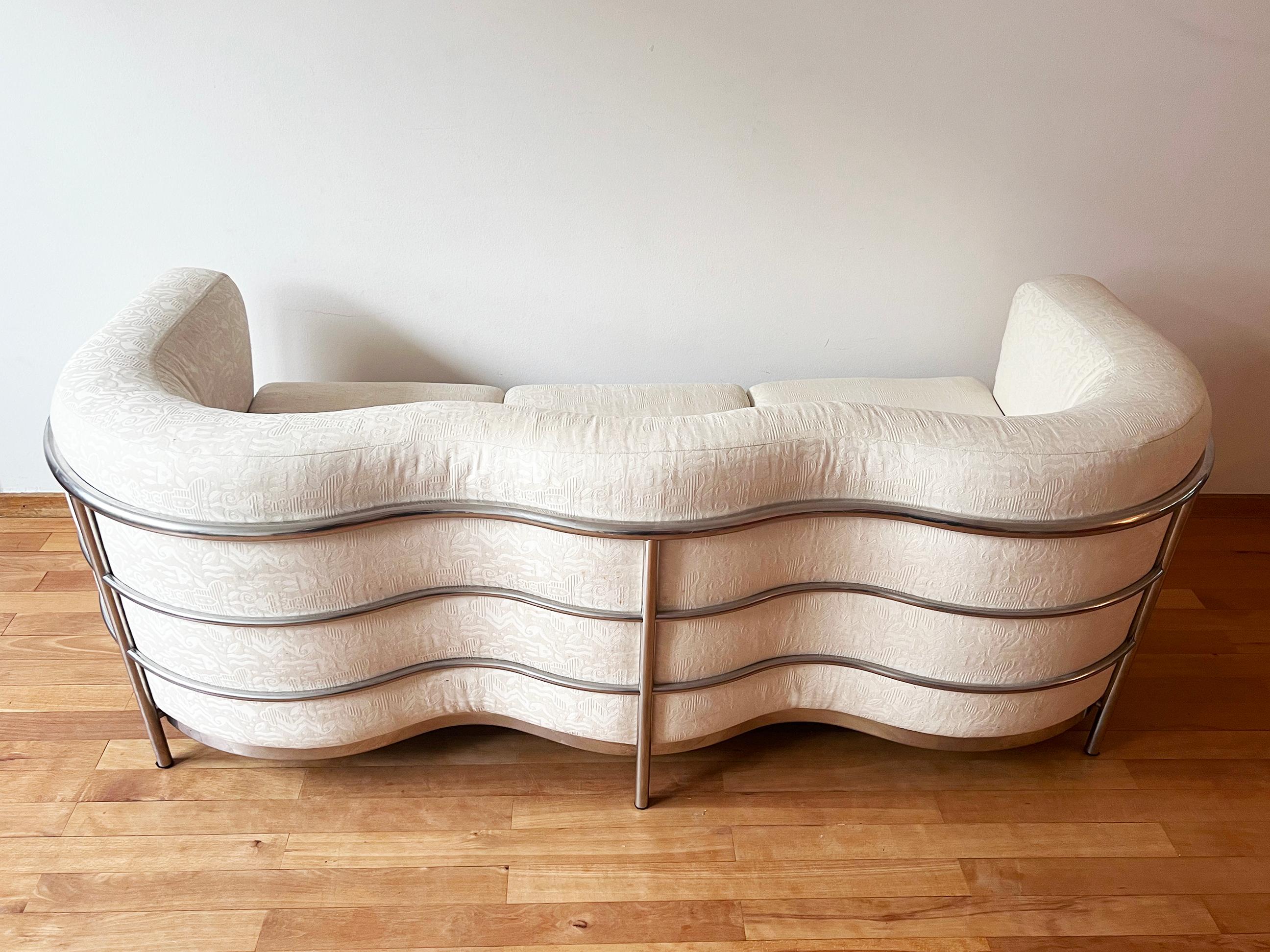 Vtg 'Onda' Sofa by De Pas D’Urbino + Lomazzi for Zanotta 1980s Cream + Chrome For Sale 5