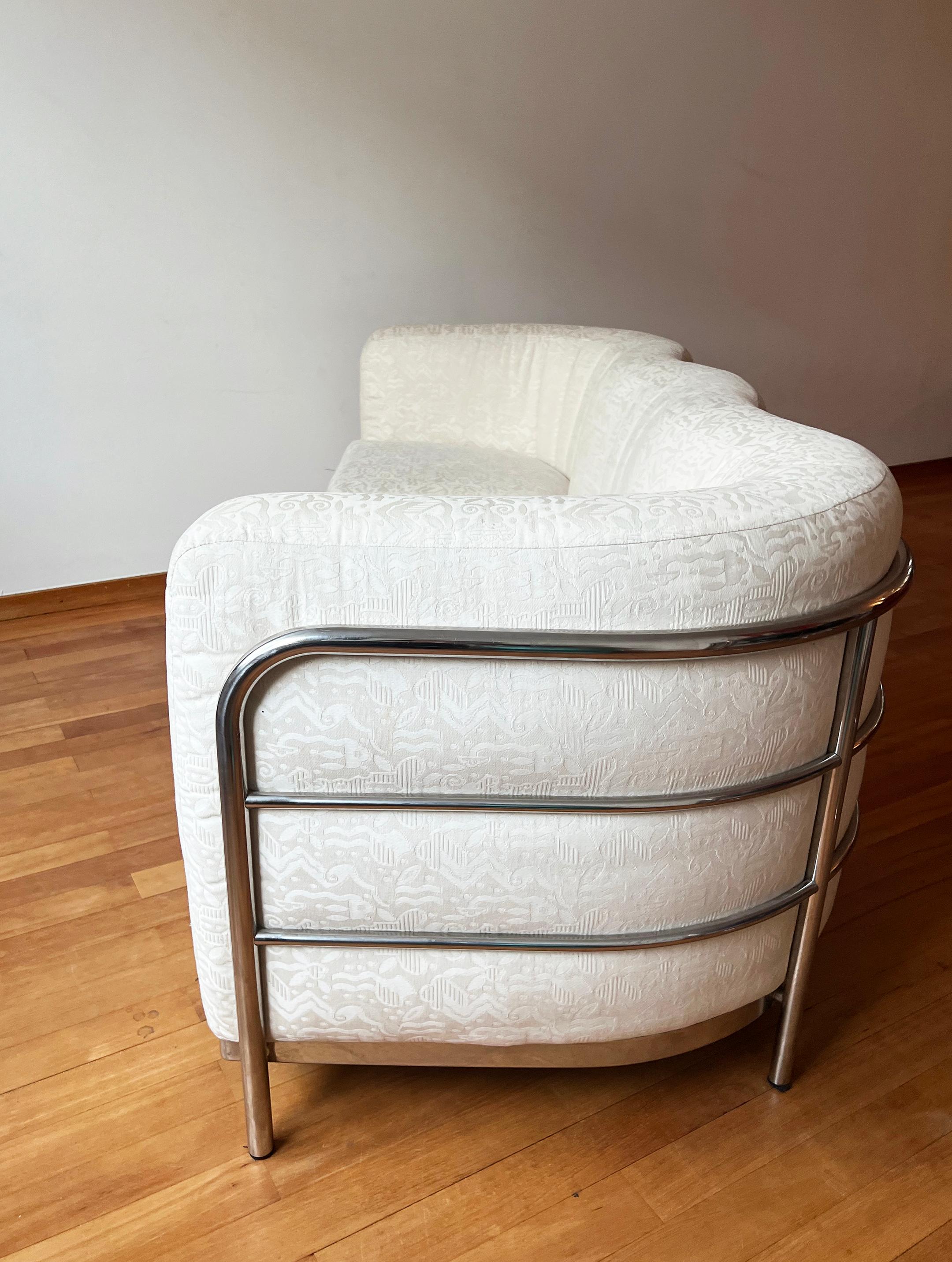 Vtg 'Onda' Sofa by De Pas D’Urbino + Lomazzi for Zanotta 1980s Cream + Chrome For Sale 6