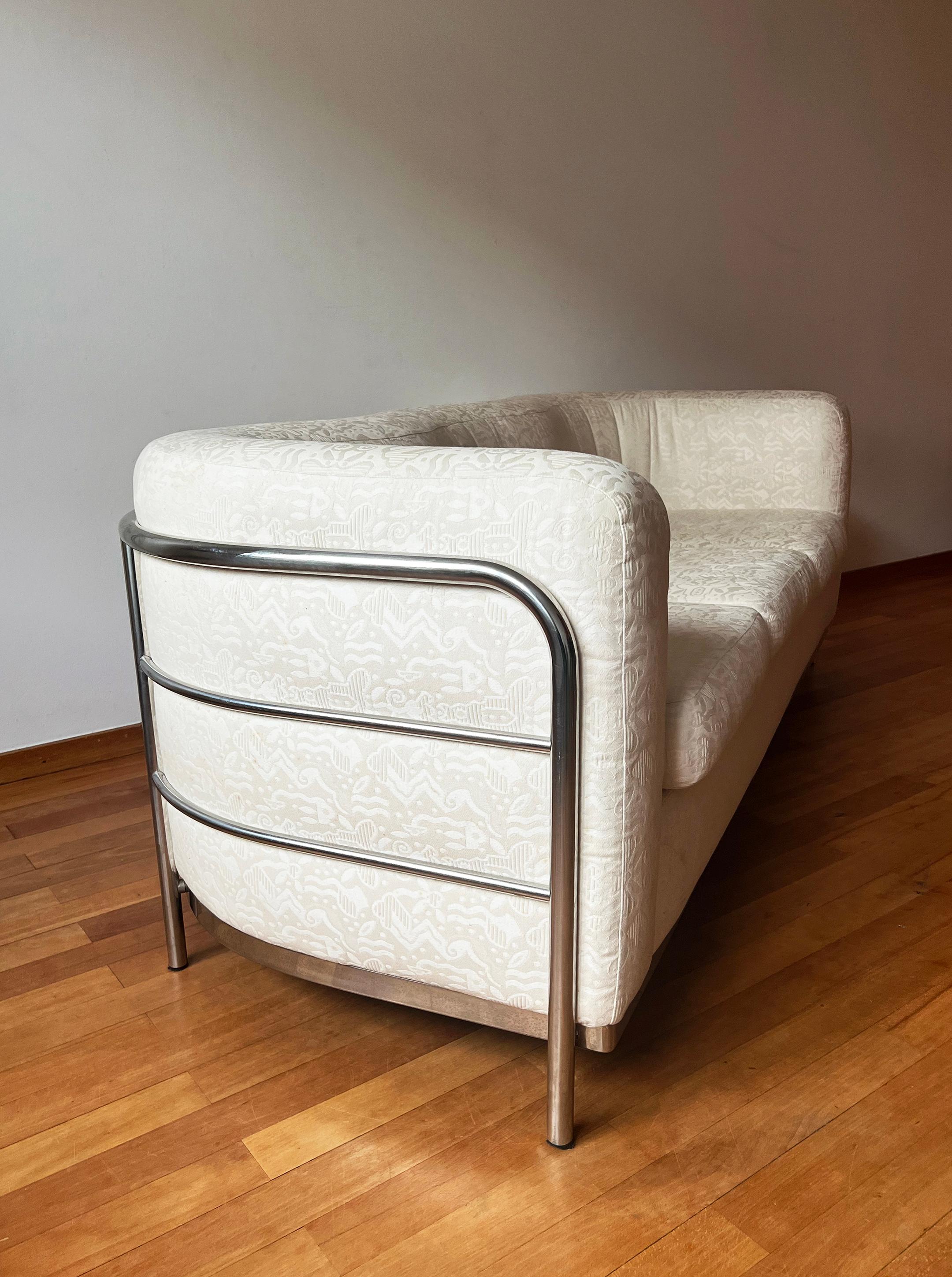 Sofá 'Onda' de De Pas D'Urbino + Lomazzi para Zanotta años 80 Crema + Cromo Italiano en venta