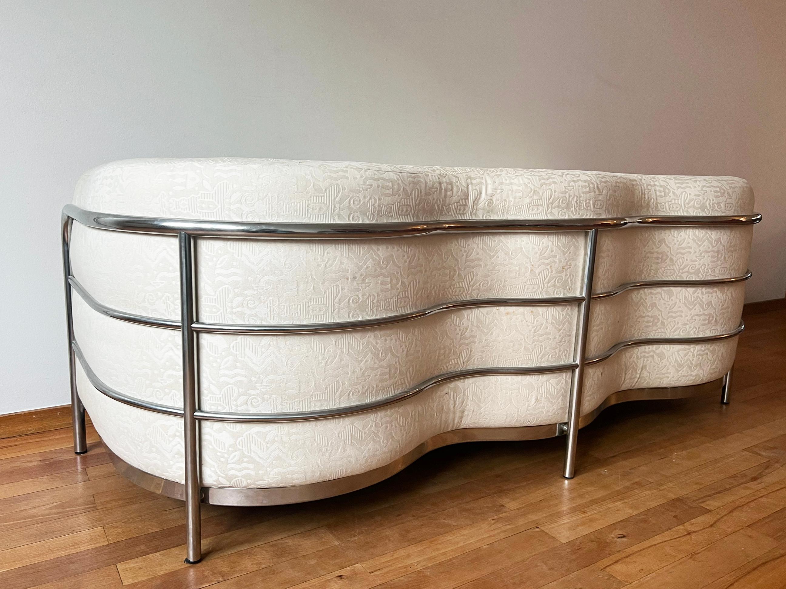 Late 20th Century Vtg 'Onda' Sofa by De Pas D’Urbino + Lomazzi for Zanotta 1980s Cream + Chrome For Sale